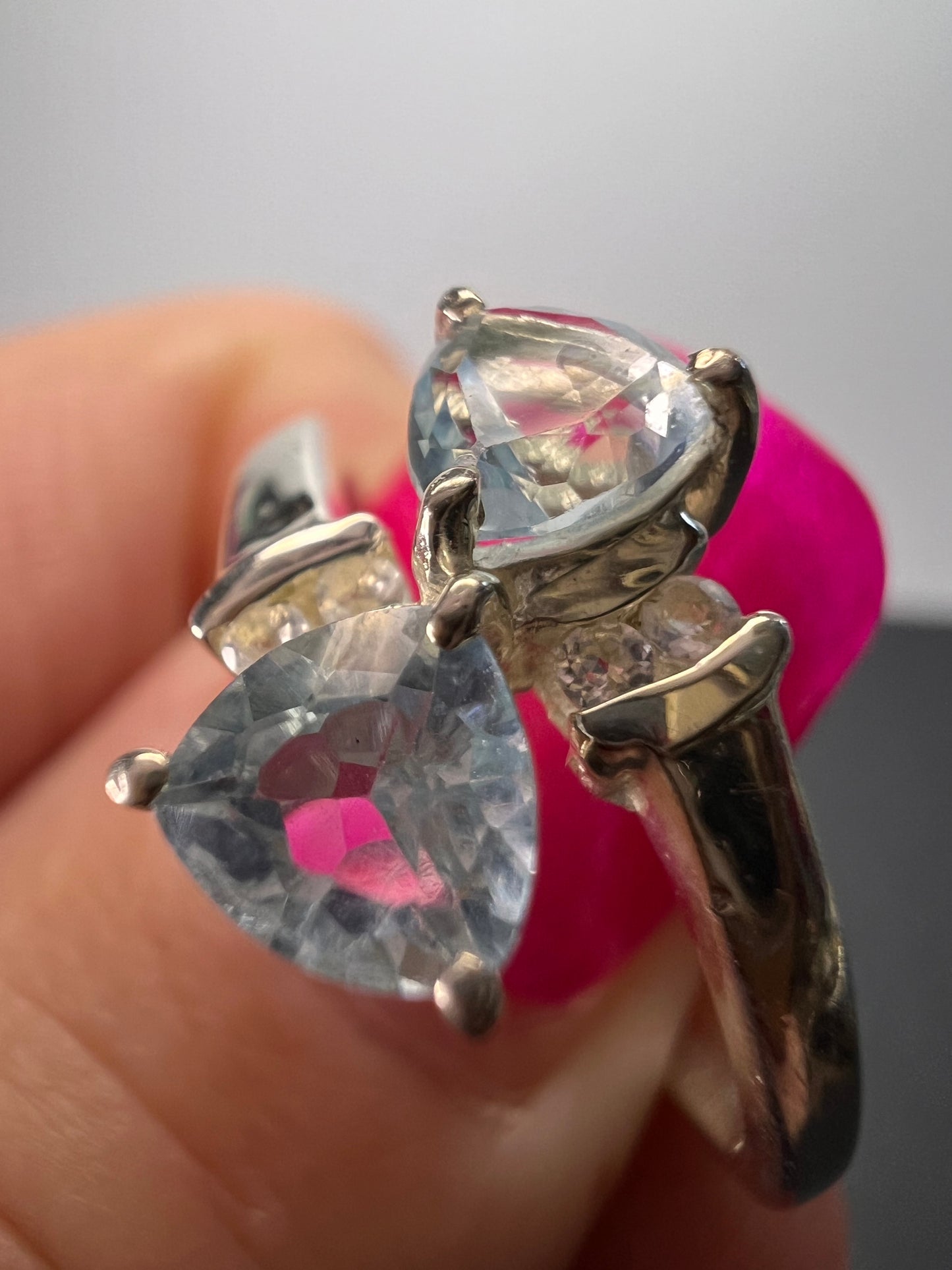 Trillium cut blue topaz bypass ring in rhodium over sterling silver size 9