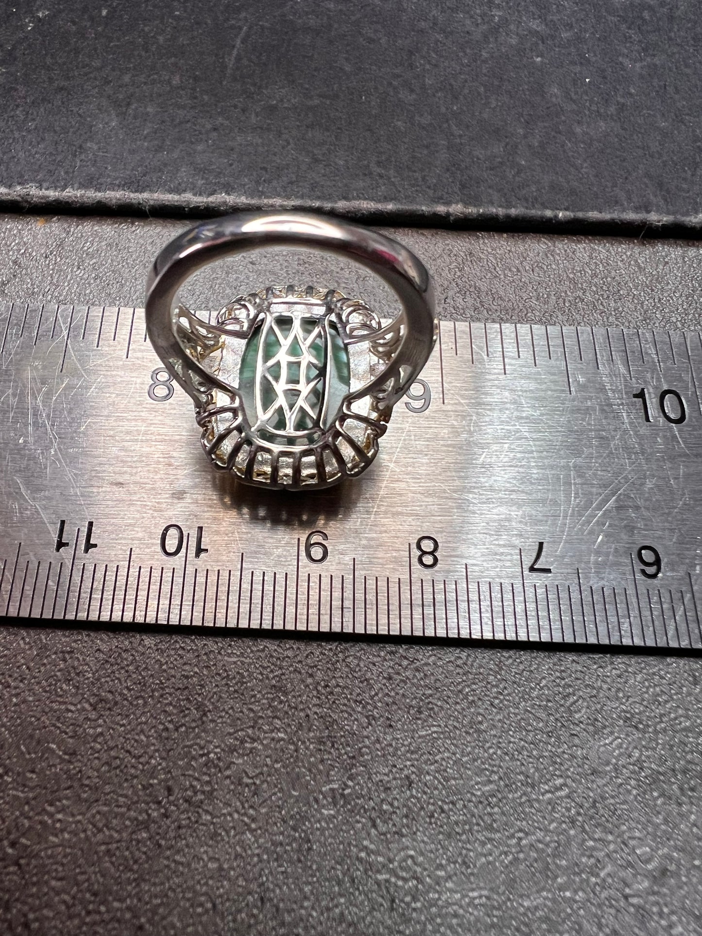 Karis Platinum & 18K Gold Plated Malachite Statement Ring Size 7