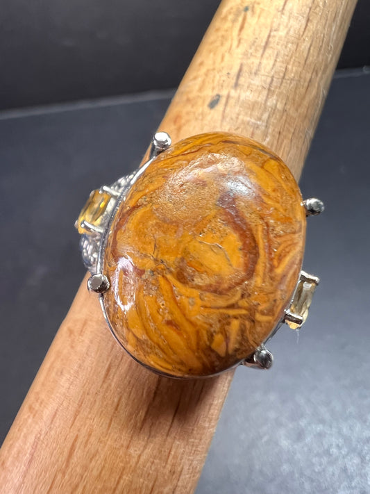 NEW script stone and citrine stainless steel ring size 8