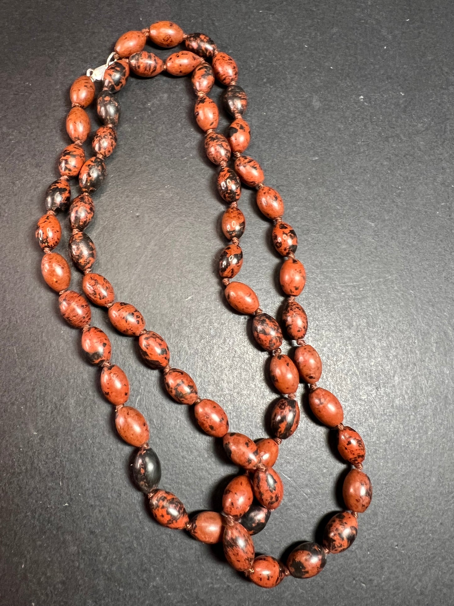 NEW Mahogany obsidian knotted 36 inch necklace with sterling silver clasp