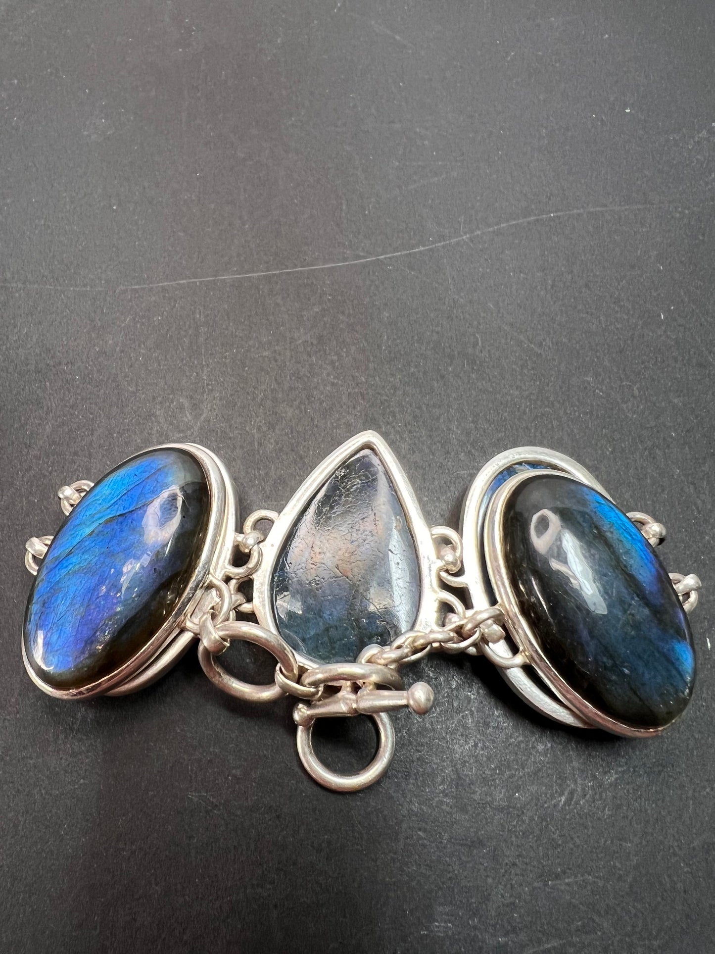 NEW Labradorite Sterling silver chunky toggle bracelet 6.5-7.75 inch 55 grams
