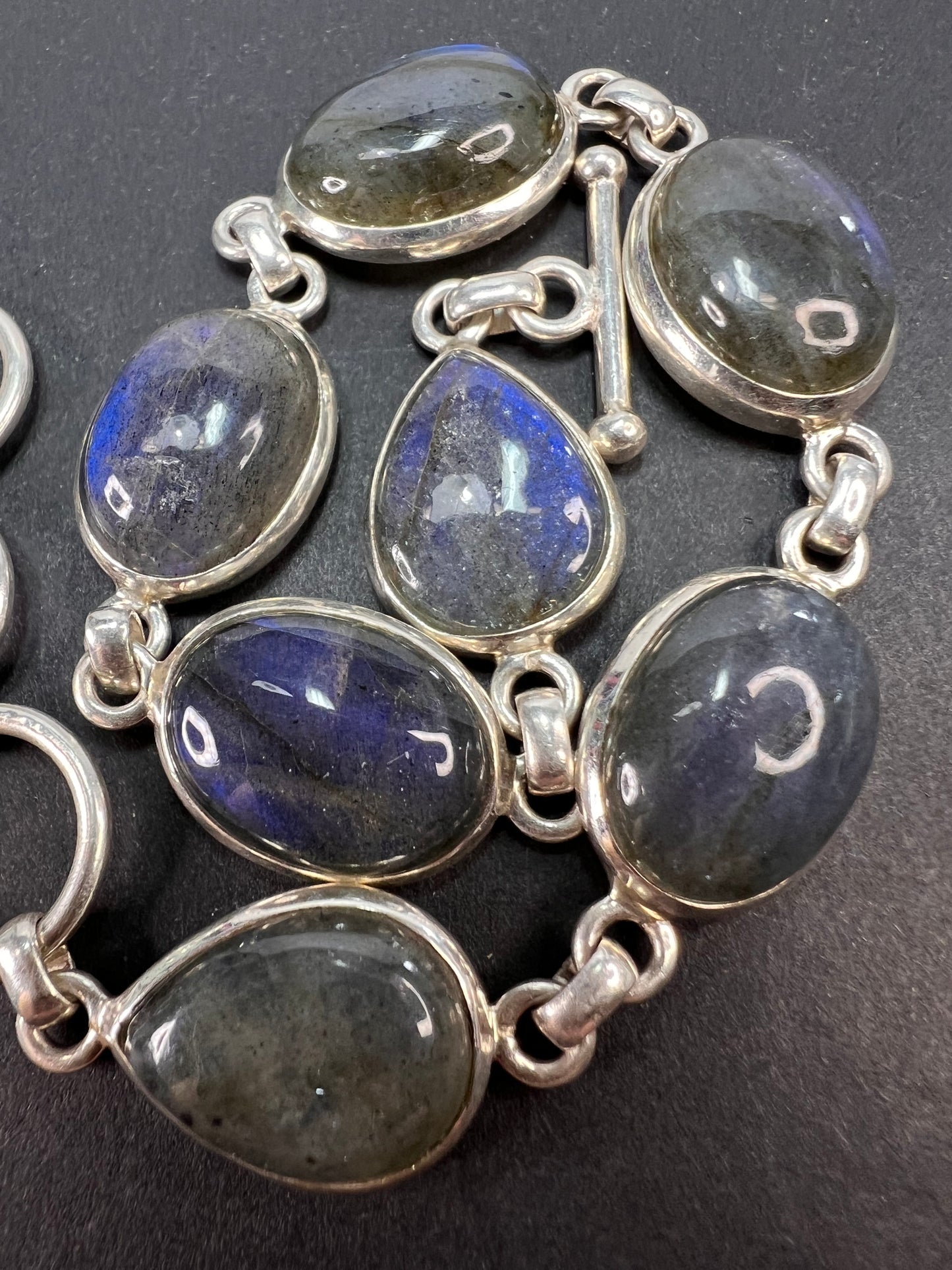 NEW Labradorite Sterling silver link toggle bracelet 9.25 inches