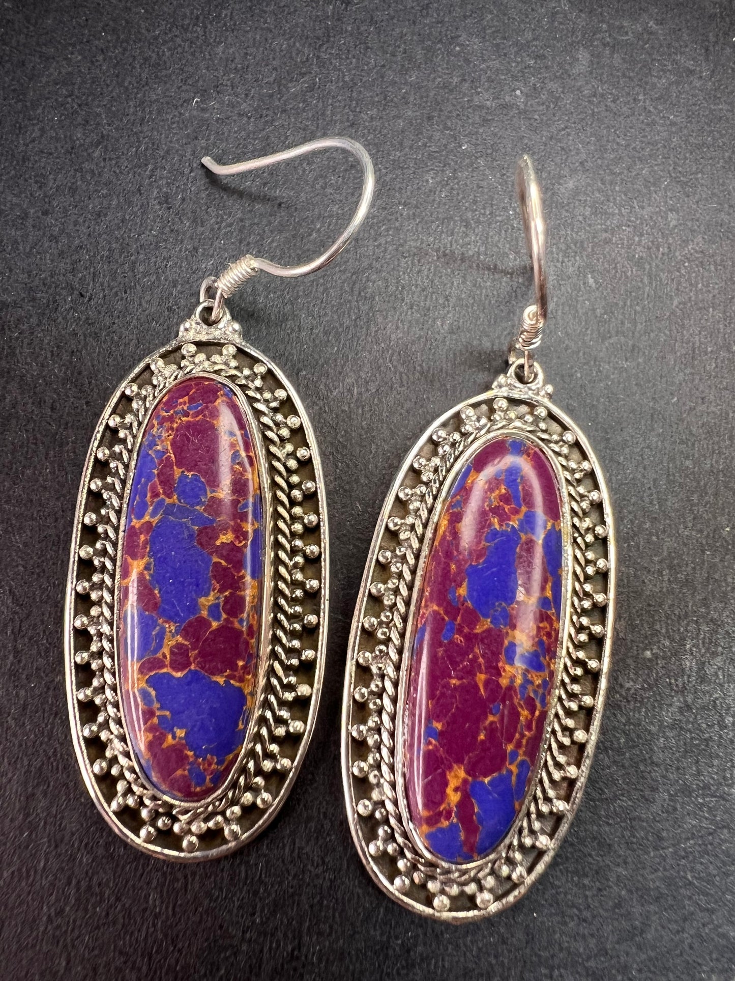NEW purple Mojave turquoise in black oxidized sterling silver earrings