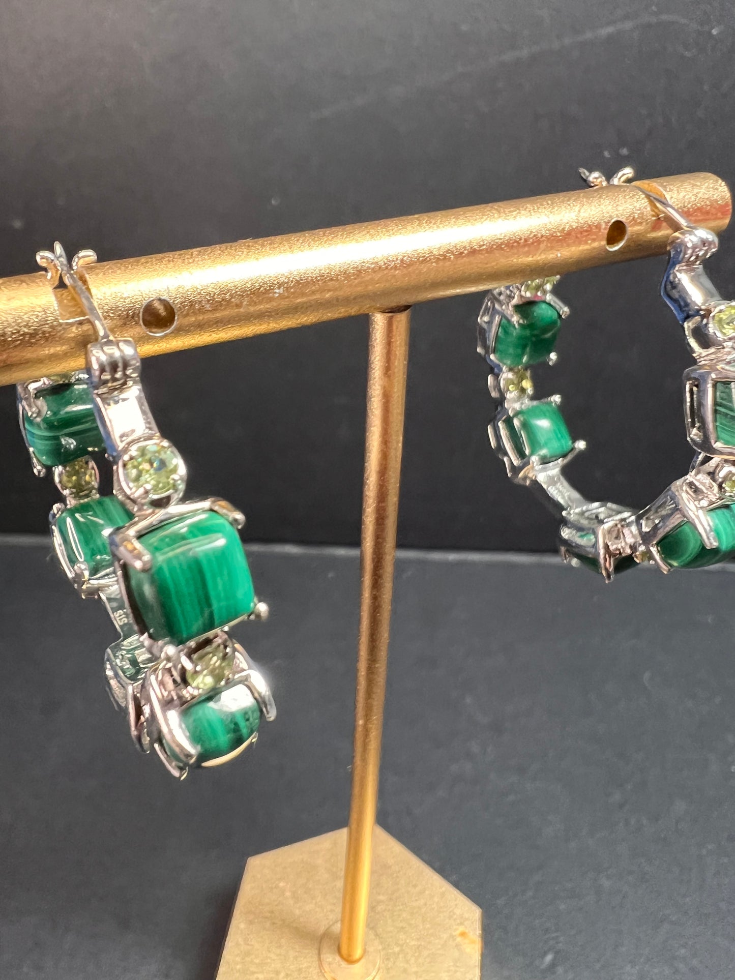 NEW malachite and peridot inside out hoop earrings in platinum over brass