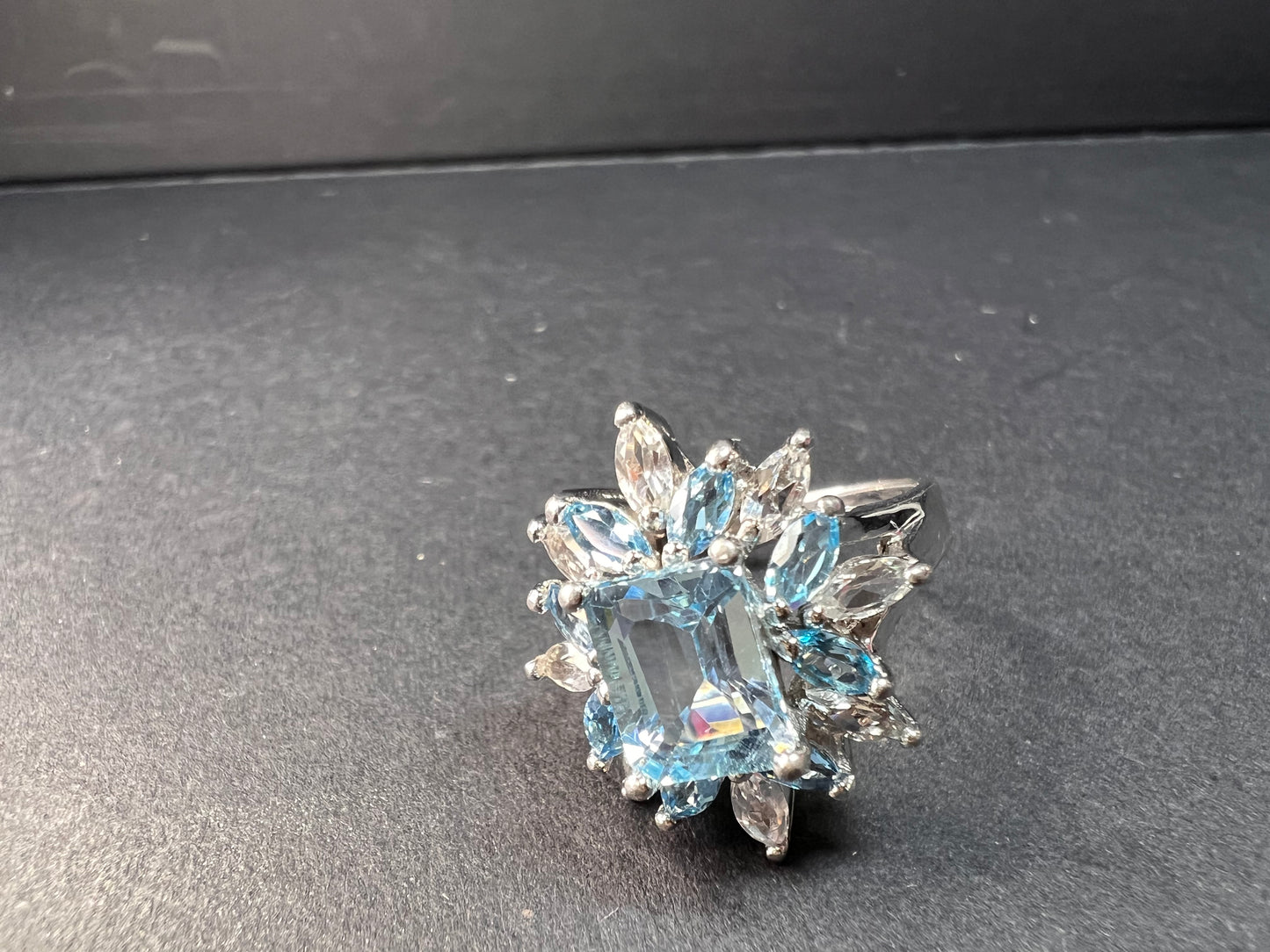 Vintage Sky blue and white topaz sterling silver ring size 8