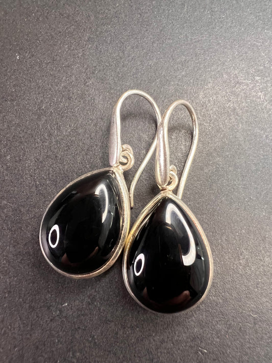 NEW Black Onyx sterling silver teardrop earrings 7.57 grams