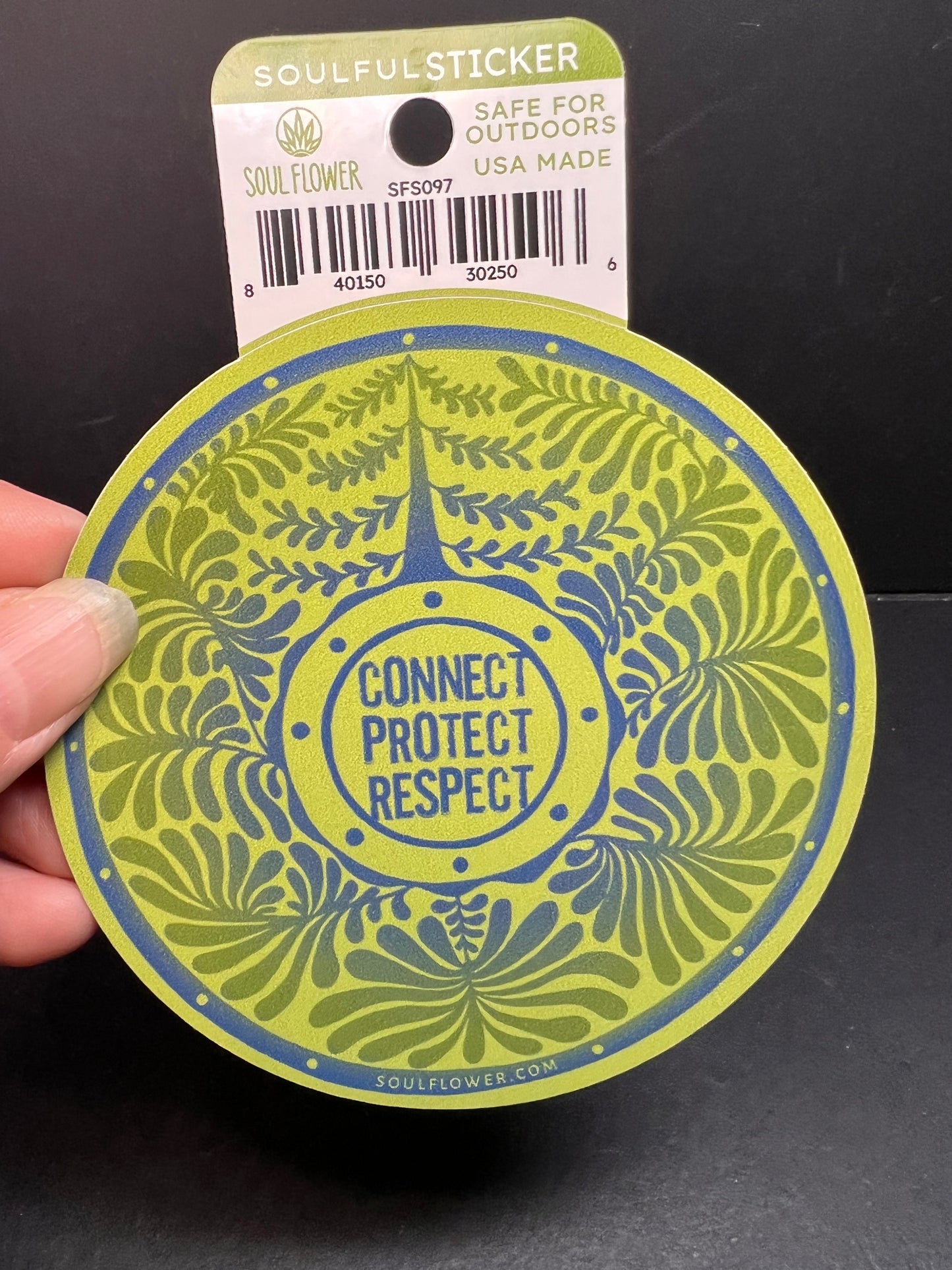 Soul Flower “Connect Protect Respect” Round Sticker – Eco Outdoor Decal