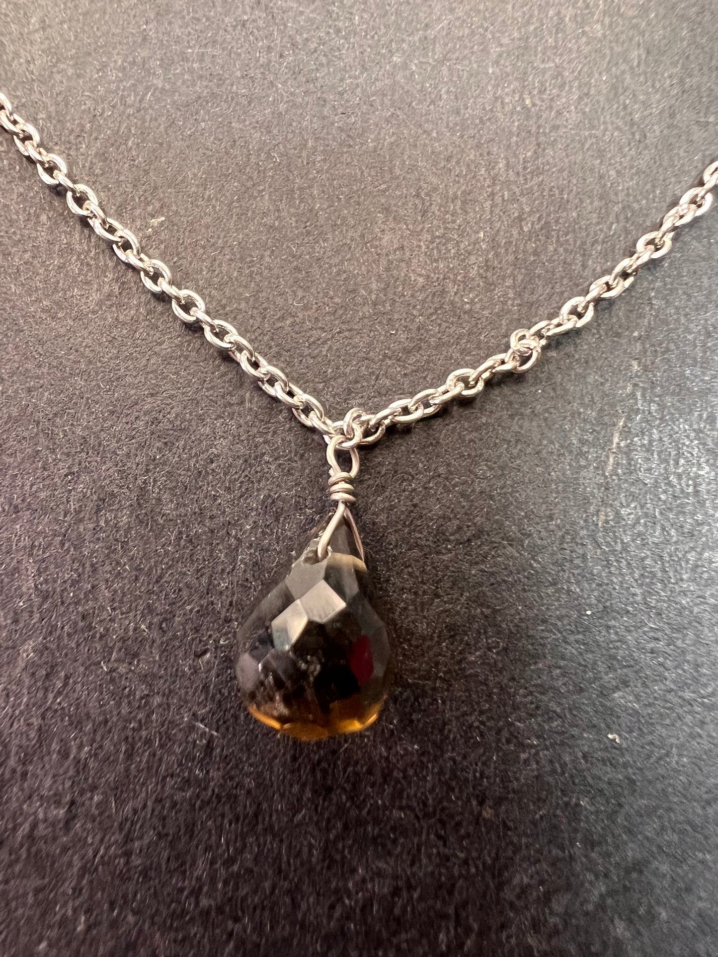 NEW smoky quartz Sterling silver 20 inch station necklace