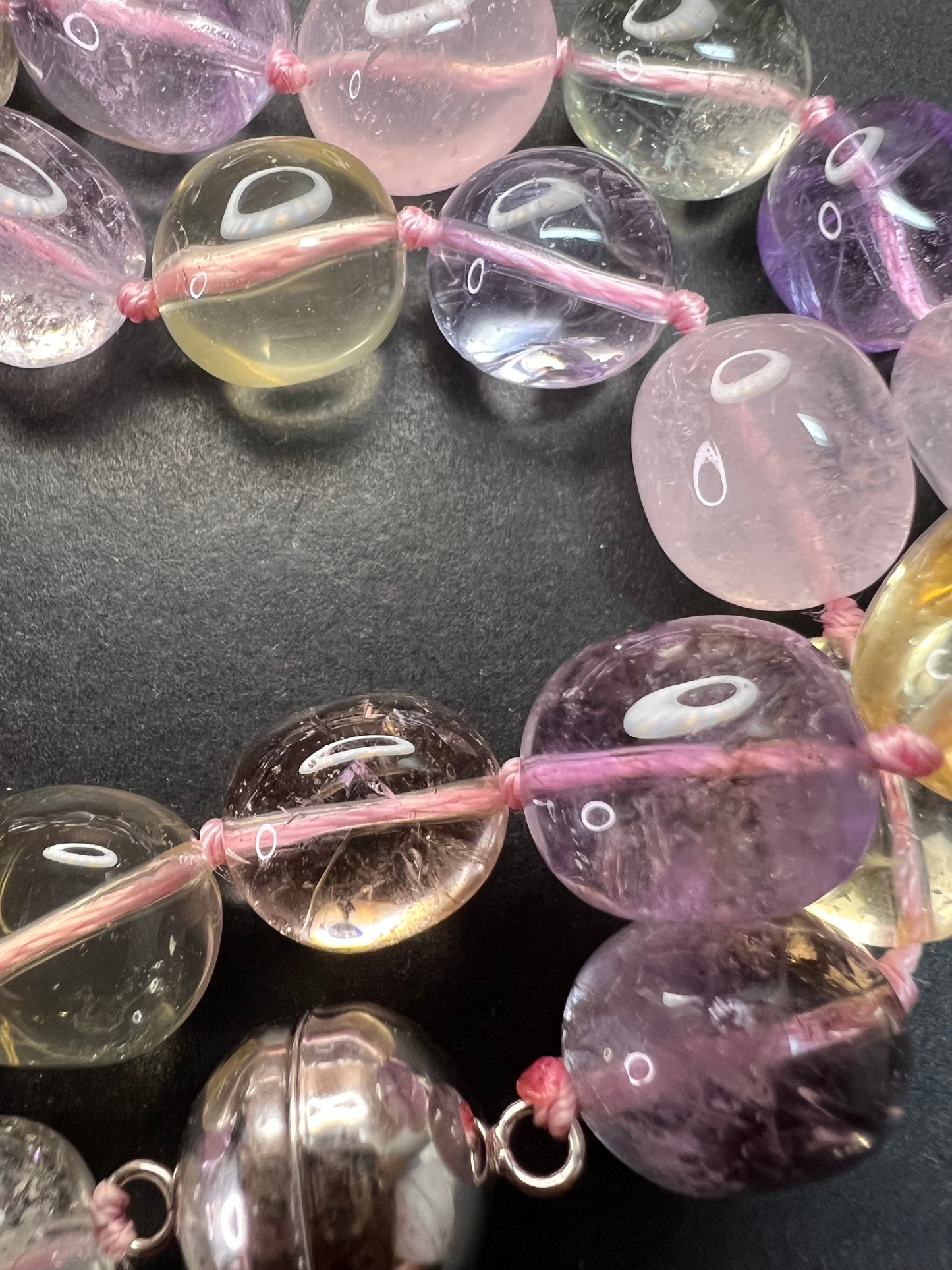 NEW Multi quartz knotted 18 inch necklace with 925 magnetic clasp