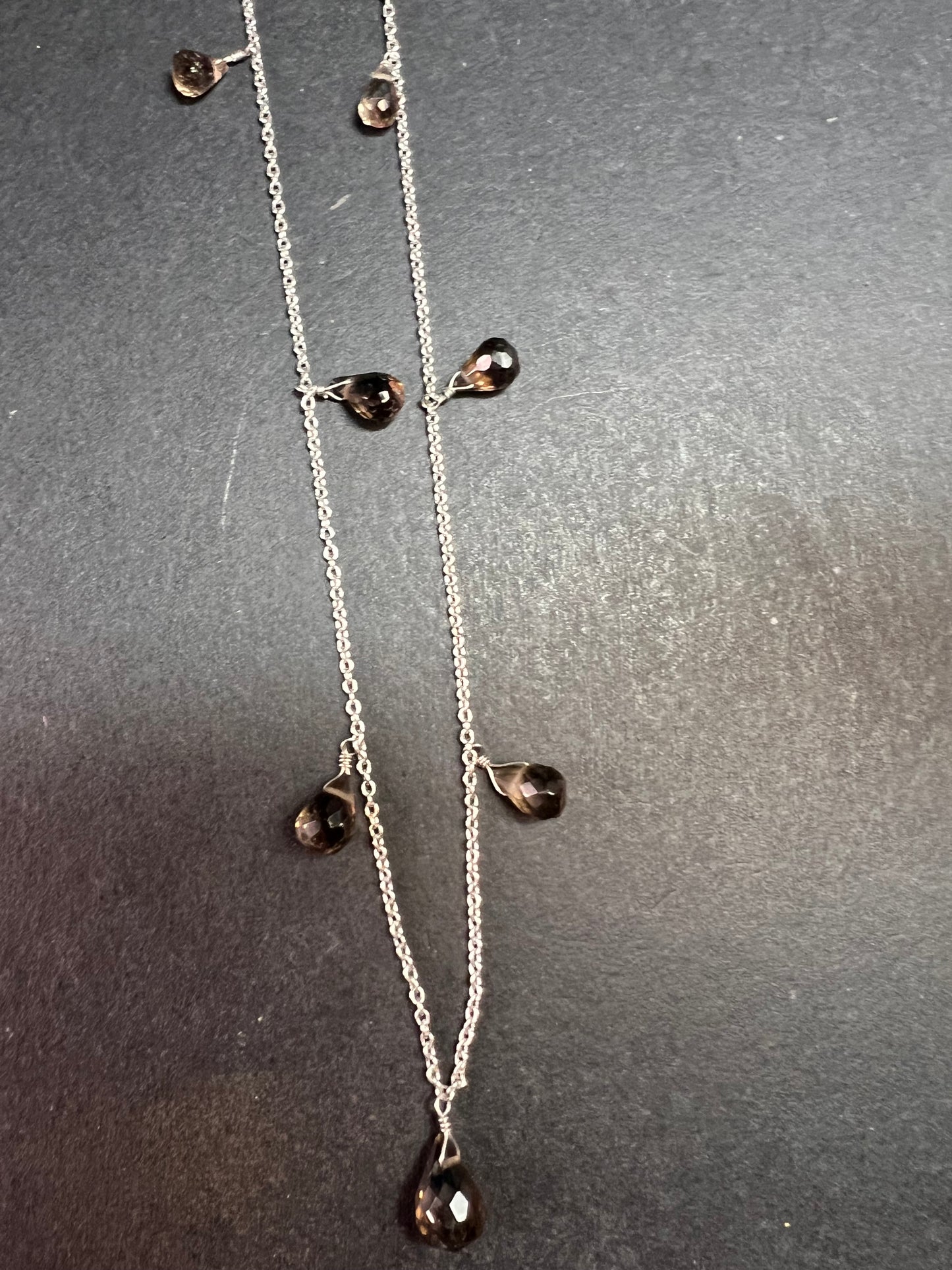 NEW smoky quartz Sterling silver 20 inch station necklace