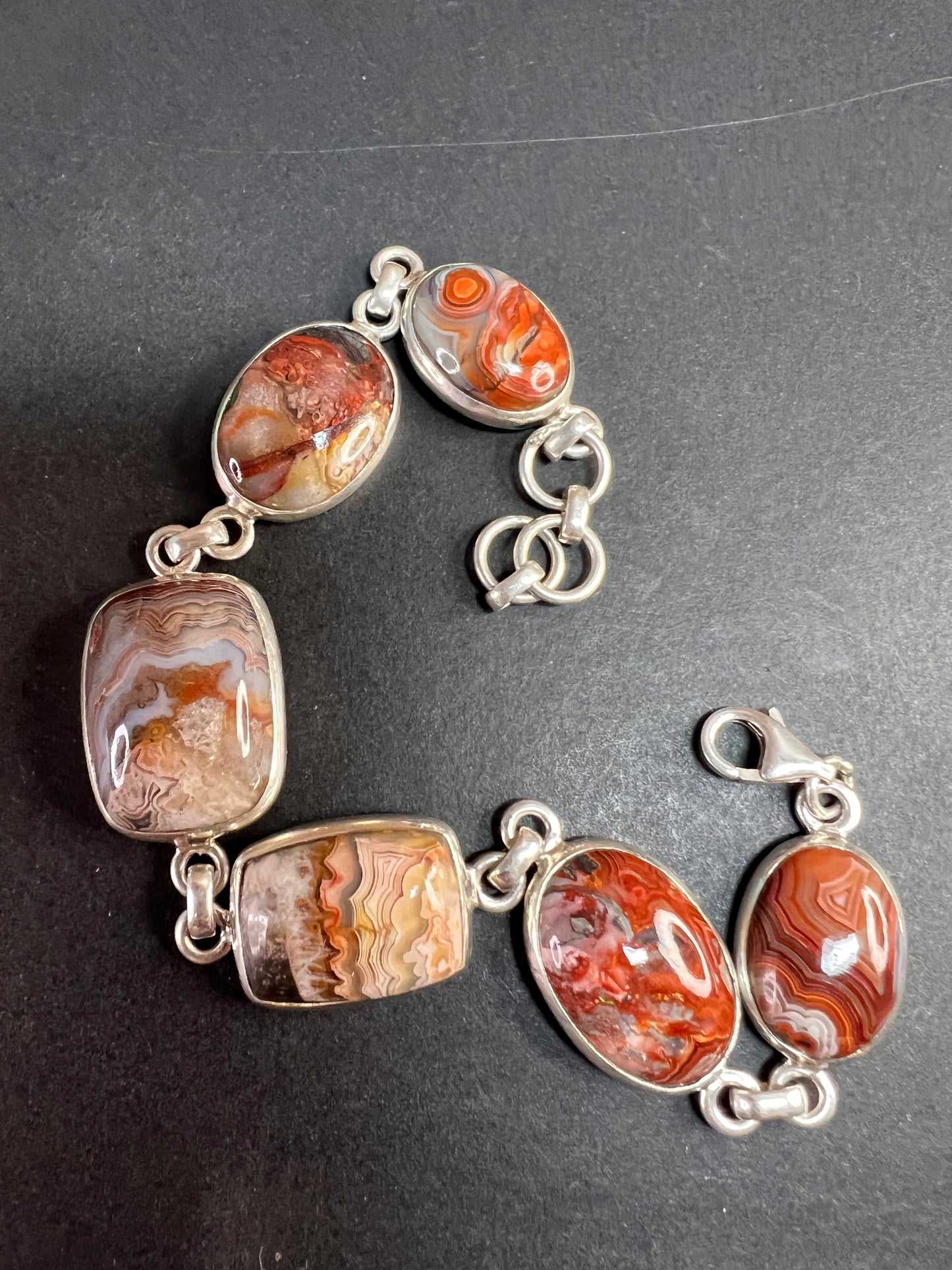 NEW Crazy lace agate Sterling silver link bracelet 21.55 grams