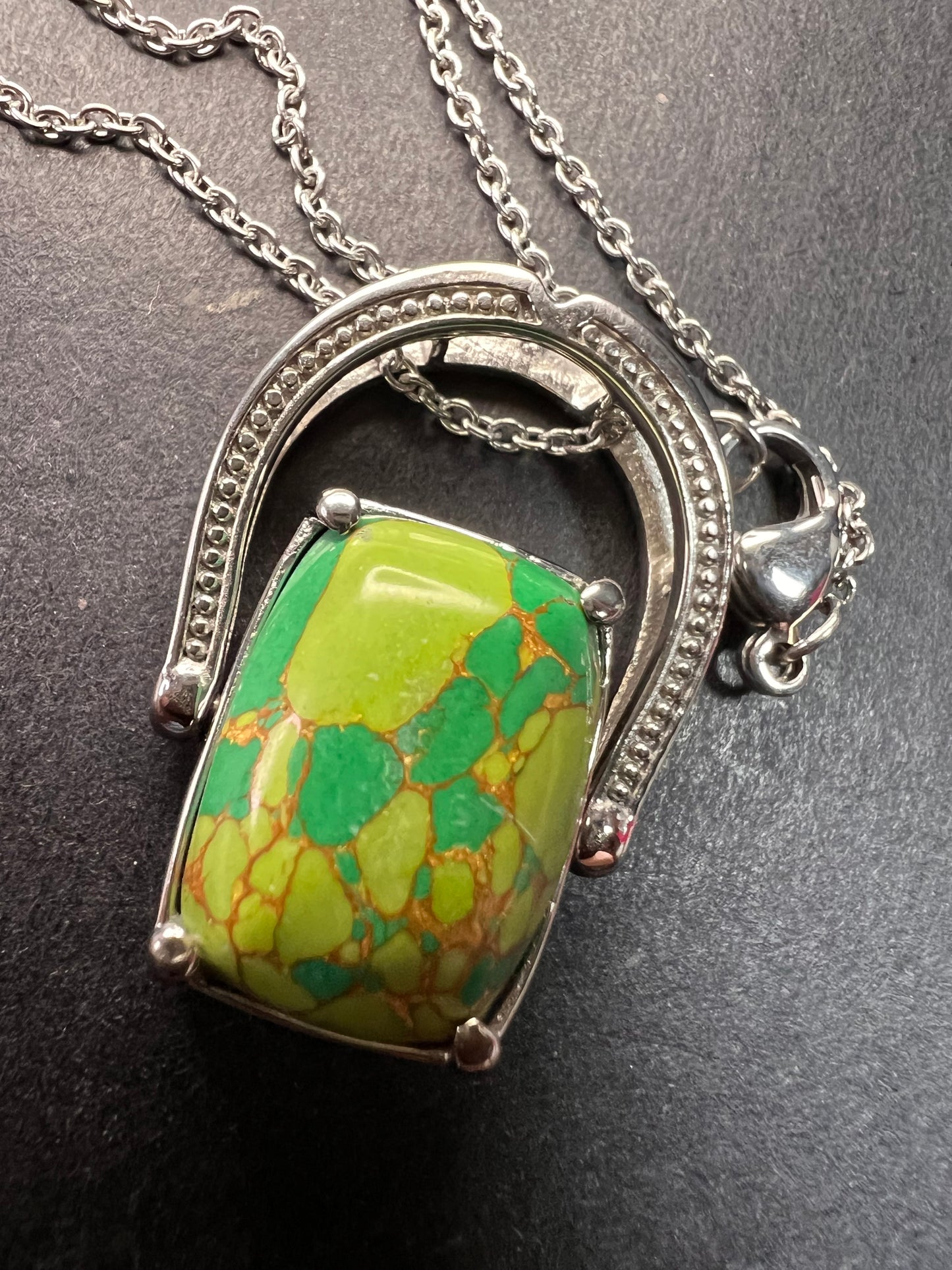 NEW Mojave green turquoise convertible pendant ring with chain in stainless steel