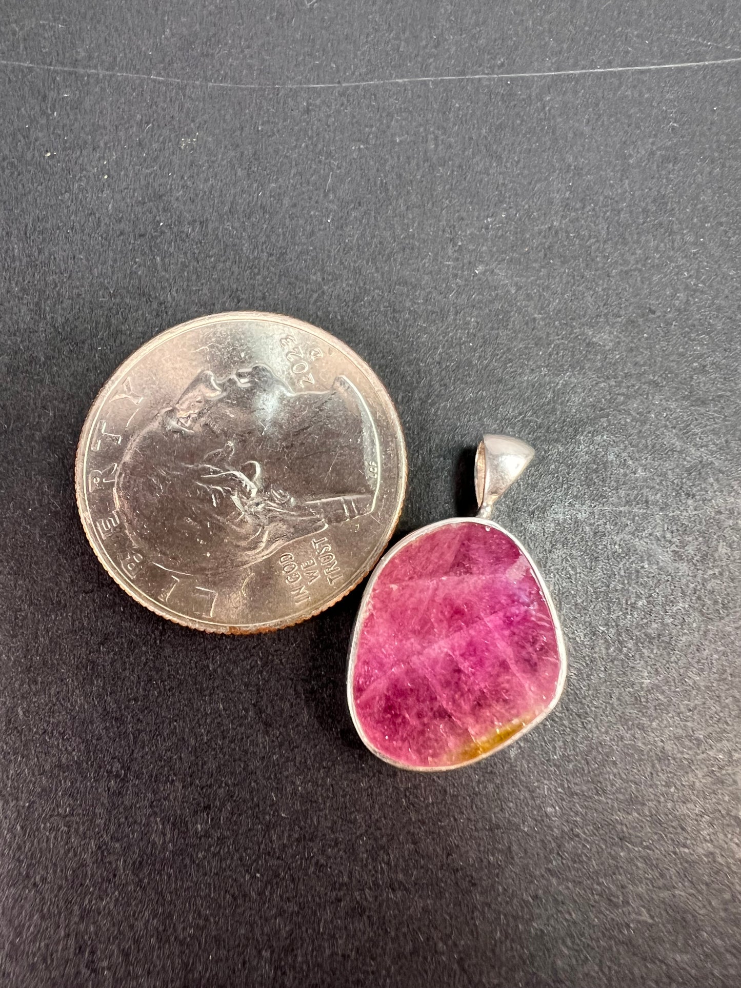 NEW Pink bi color watermelon tourmaline sterling silver pendant 2.06 grams