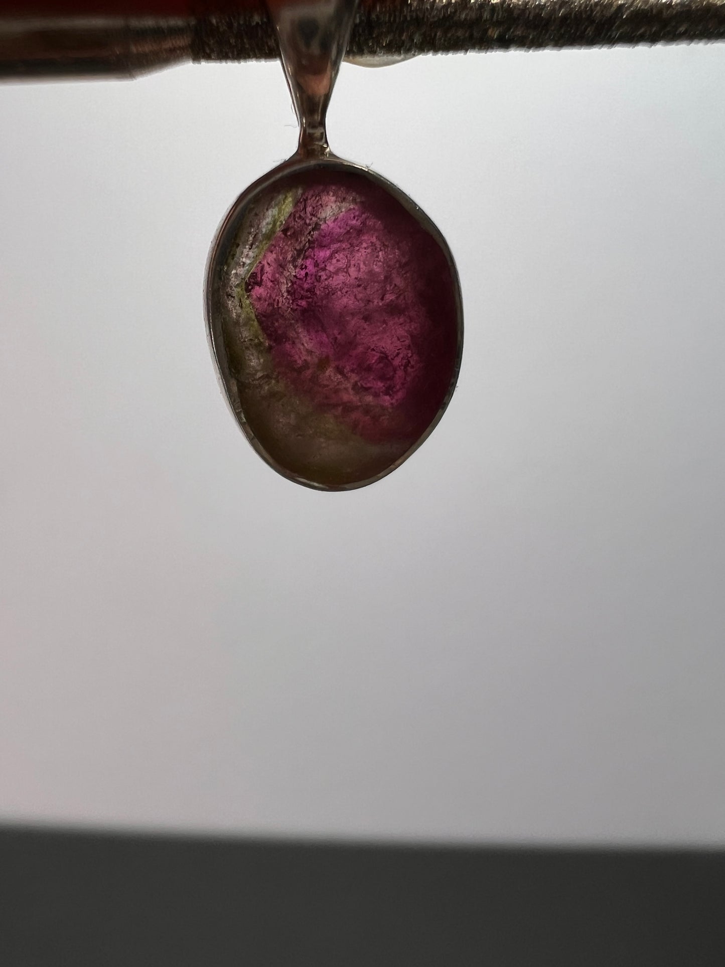 NEW Watermelon bi color sterling silver tourmaline pendant 1.32 grams