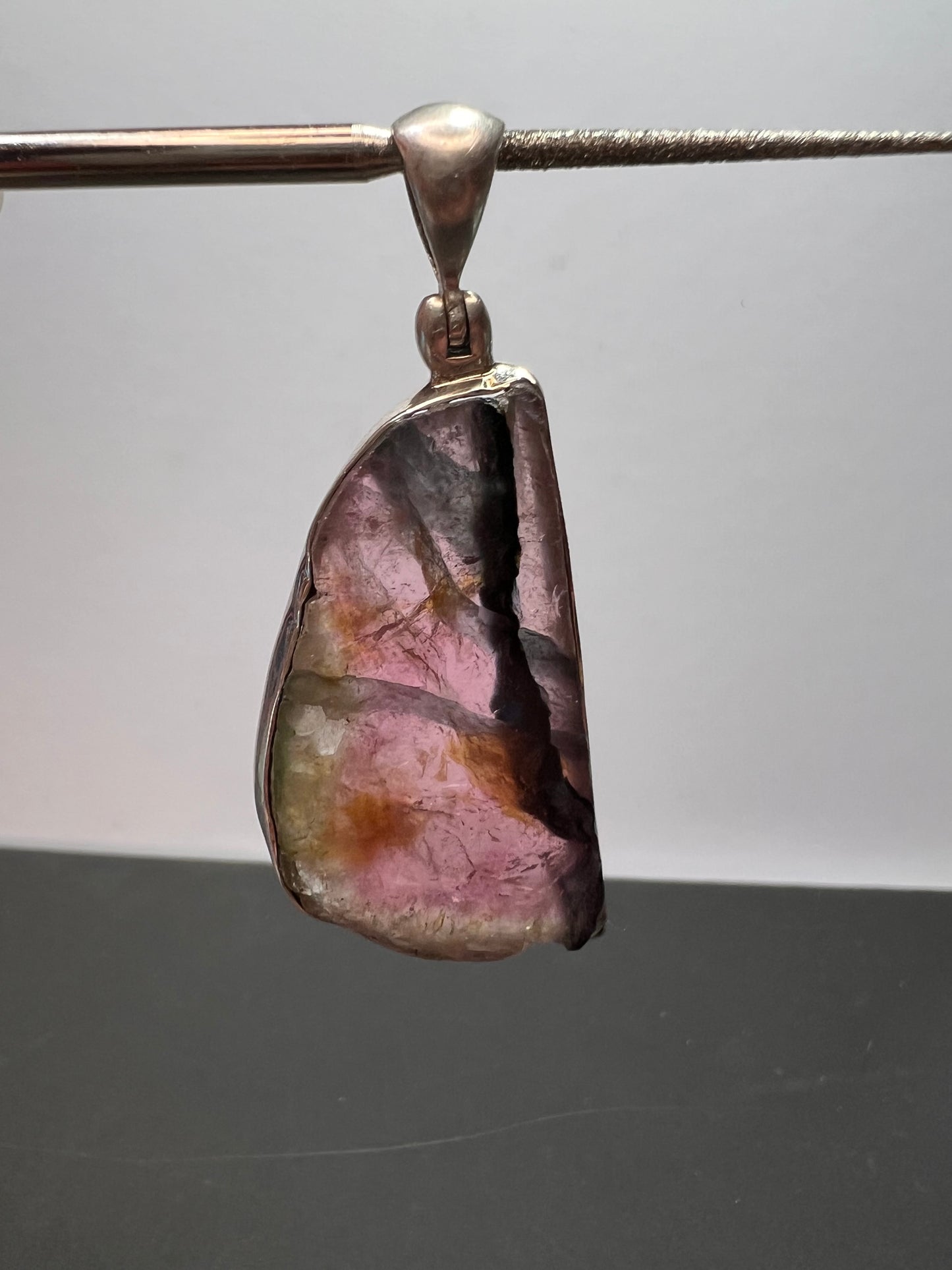 NEW Watermelon multi tourmaline sterling silver pendant 7.91 grams