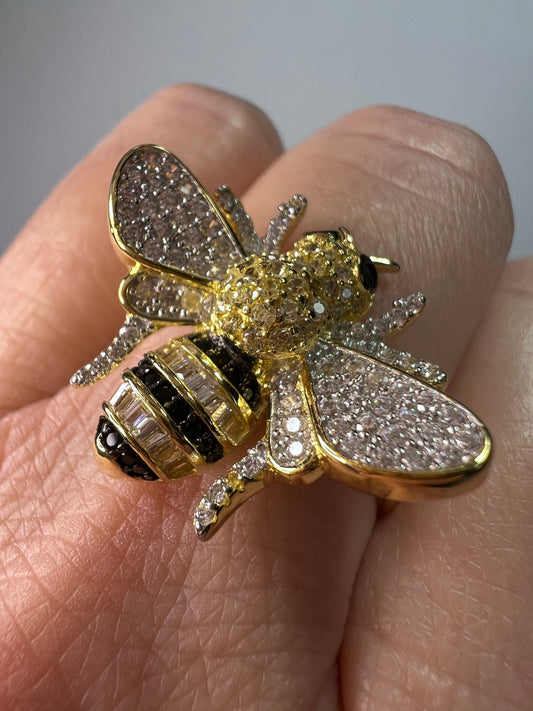 Bumblebee gold over sterling silver CZ ring size 9