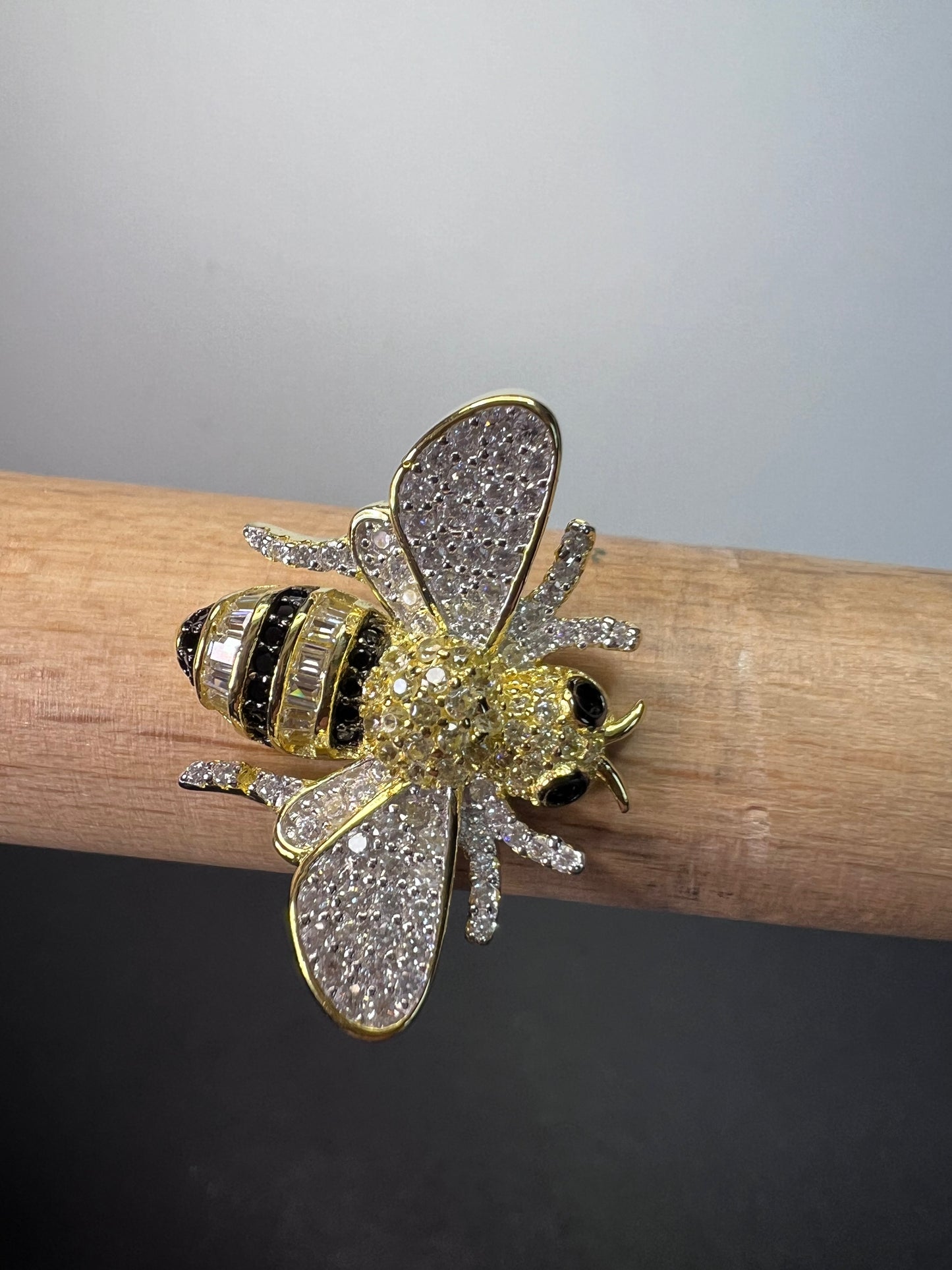 Bumblebee gold over sterling silver CZ ring size 9