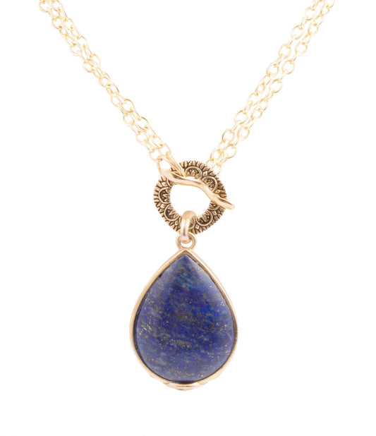 Barse Abby Blue Lapis Golden Pendant Necklace