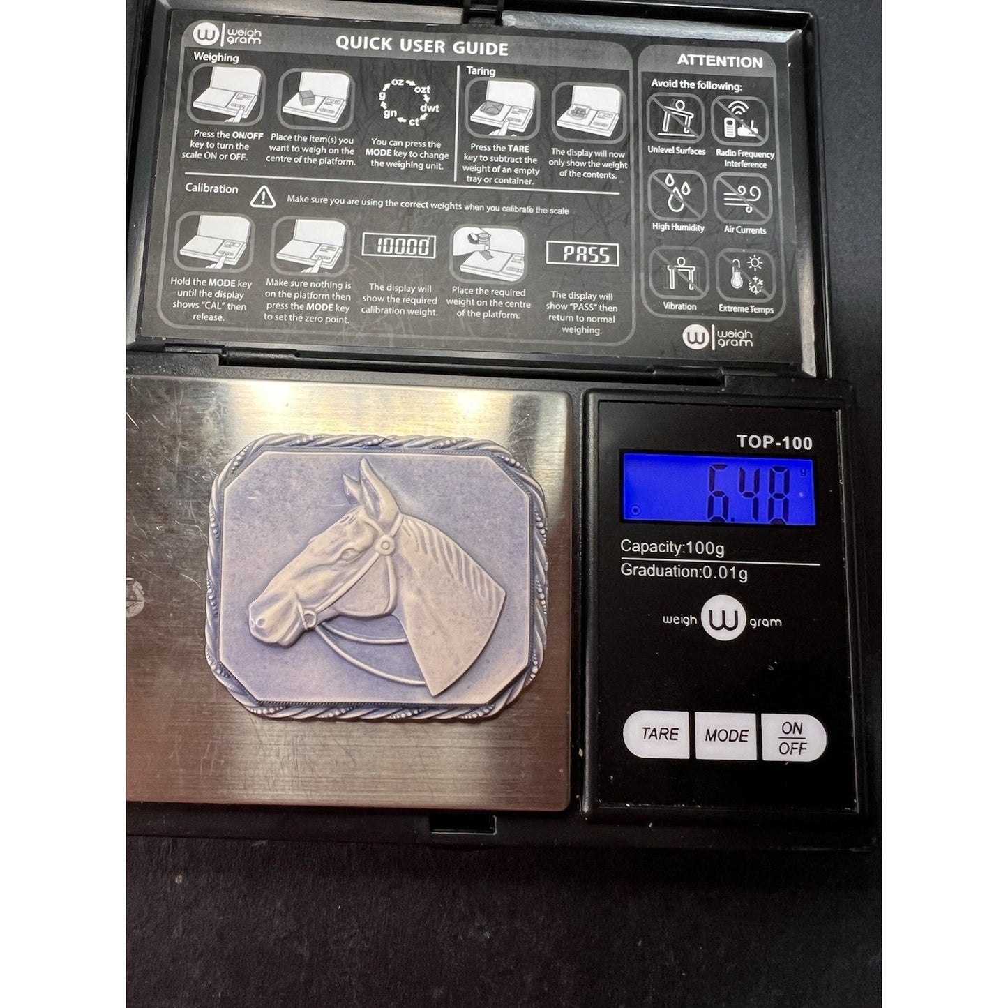 Vintage 1940’s Celluloid Horse Head Brooch/Pin Blue Square Fashion Retro 2"