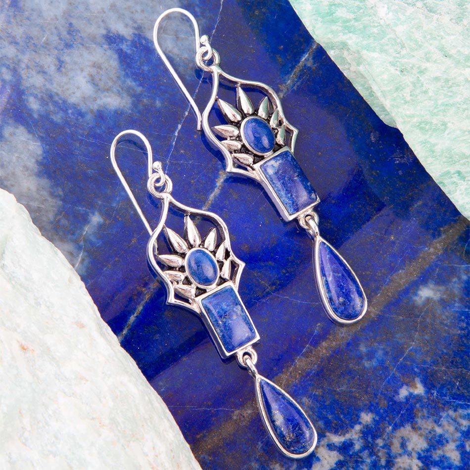 Barse Albie Blue Lapis and Sterling Silver Drop Earrings