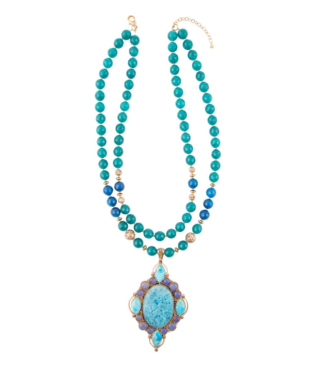 Barse Argo Blue Apatite and Golden Bronze Pendant Necklace