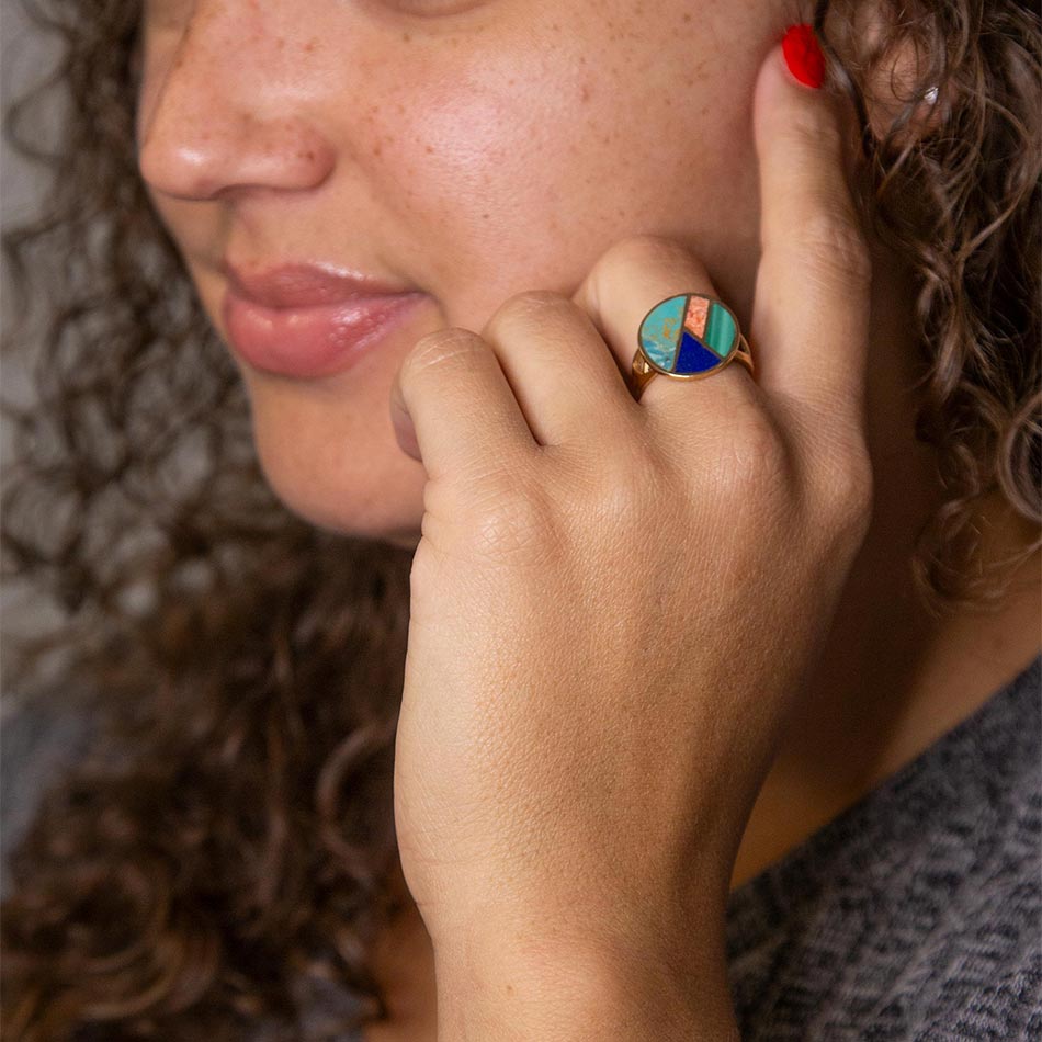 Barse Art Deco Colorful Inlay Golden Ring