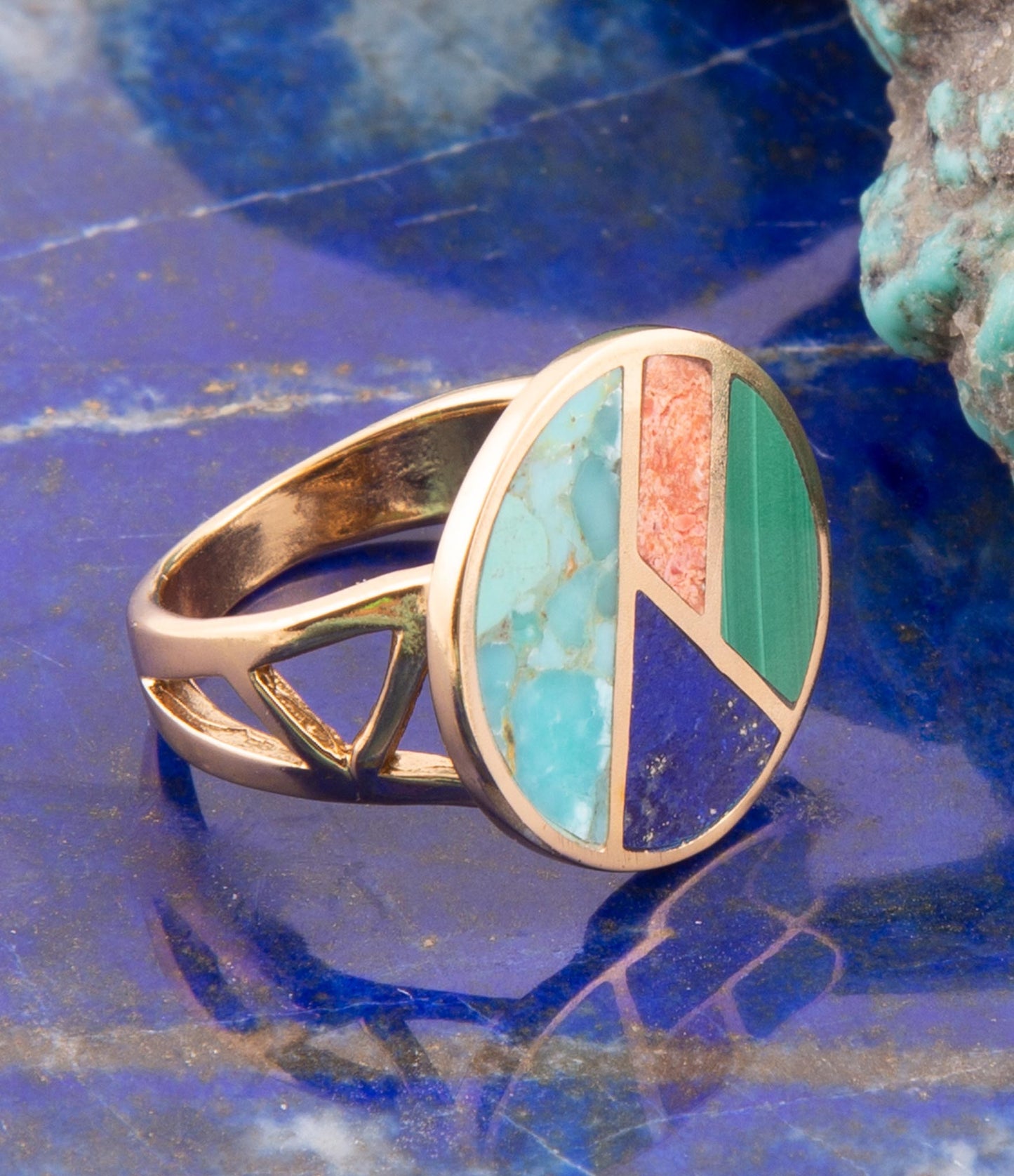Barse Art Deco Colorful Inlay Golden Ring
