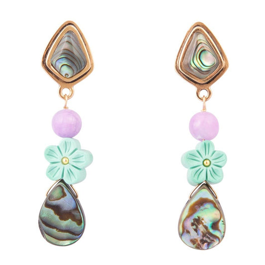 Aruba Blue Abalone Post Golden Drop Earrings