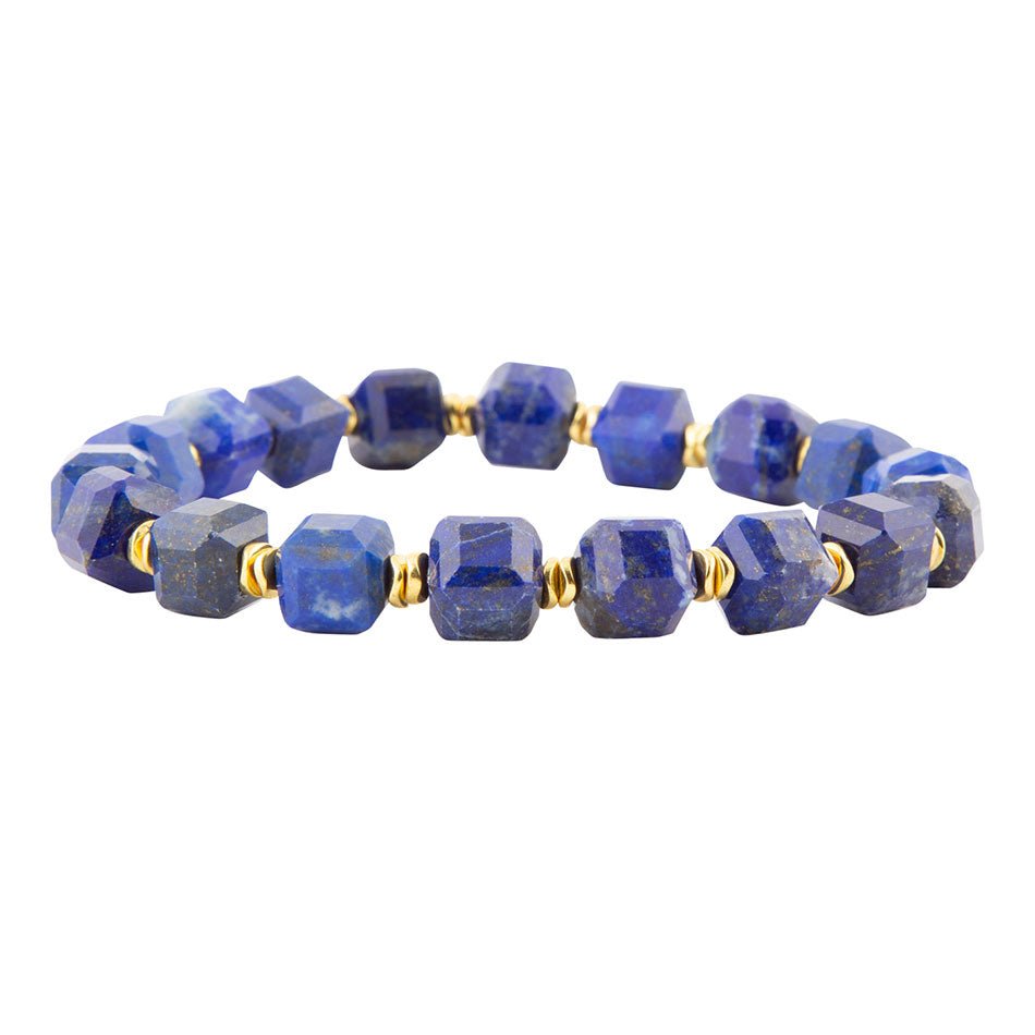 Barse Azul Blue Cubed Lapis Golden Stretch Bracelet