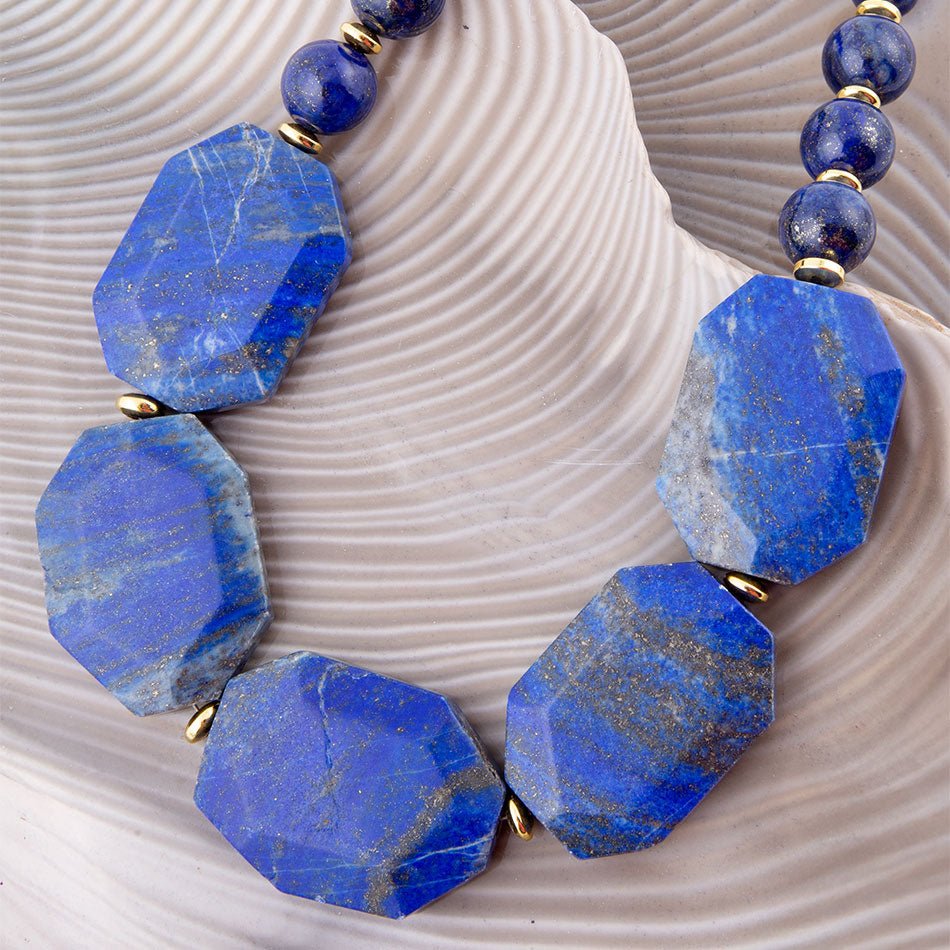 Barse Azul Blue Lapis Golden Statement Necklace