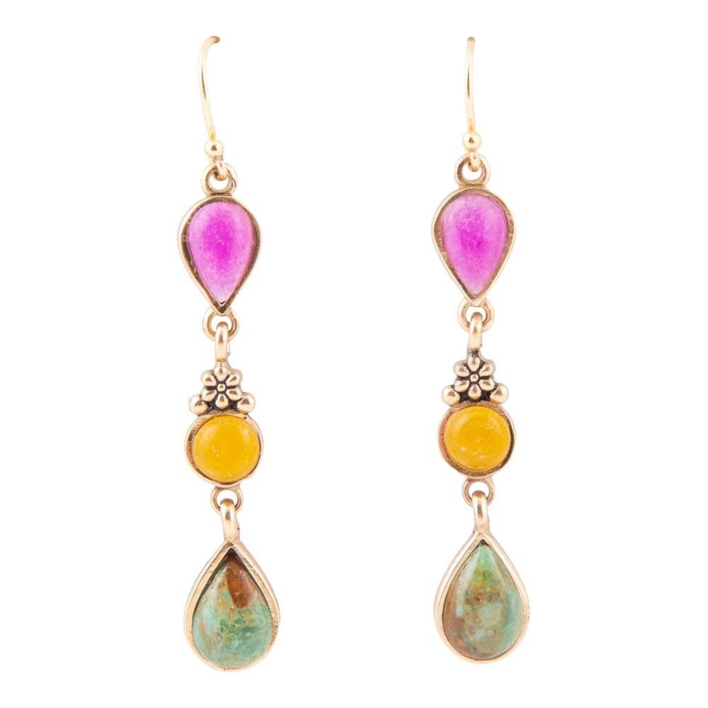Barcelona Multistone Linear Golden Drop Earrings