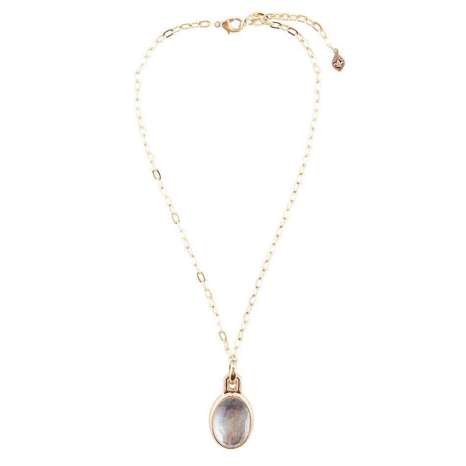 Barse Black Mother of Pearl Golden Pendant Necklace