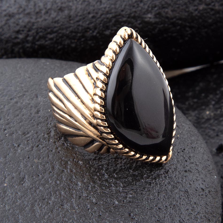 Barse Black Onyx Golden Statement Rings