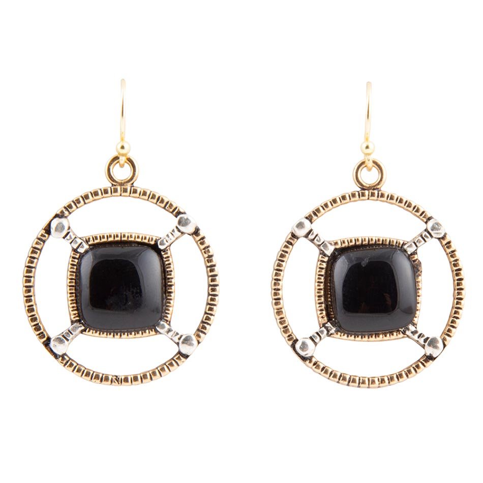 Black Onyx Mixed Metal Drop Earrings
