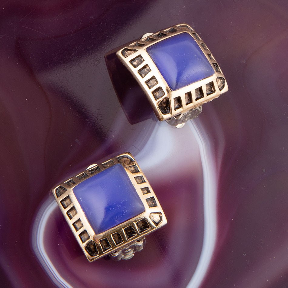 Barse Blue Agate Golden Clip Earrings