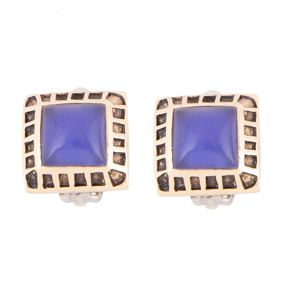 Barse Blue Agate Golden Clip Earrings