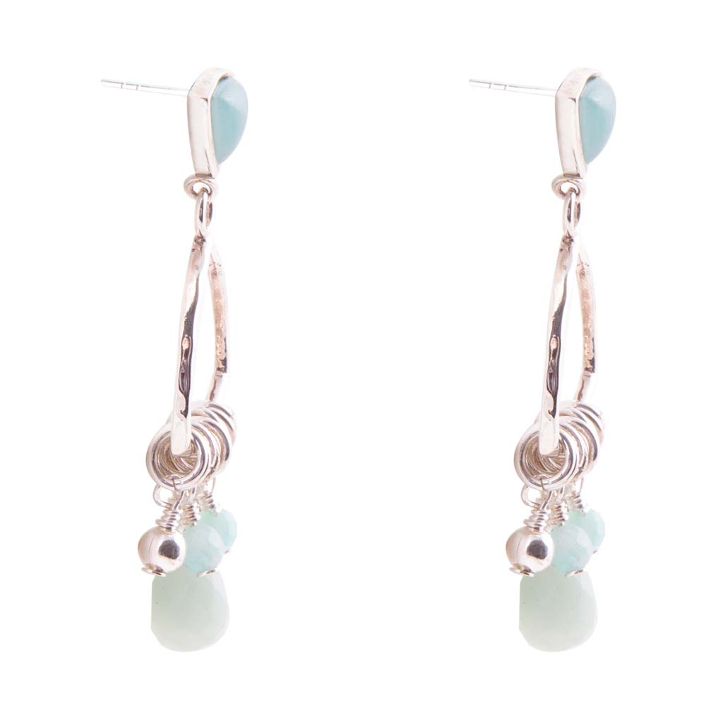 Barse Blue Amazonite and Sterling Silver Chandelier Earrings