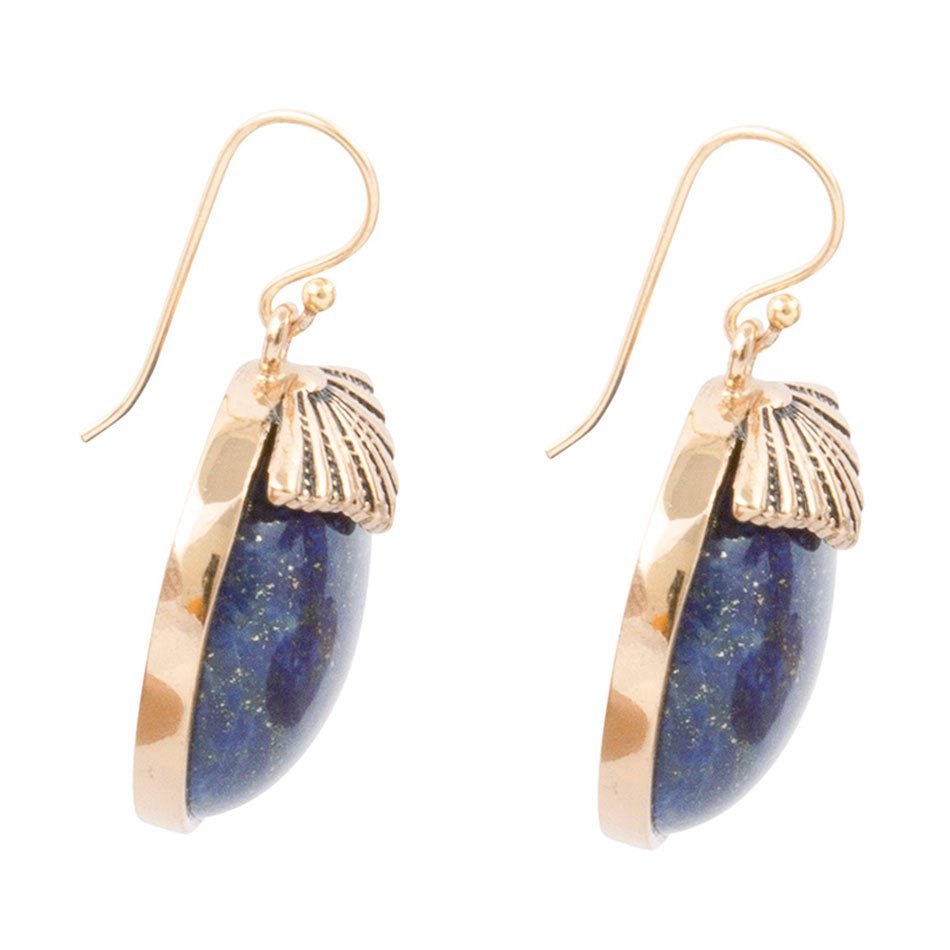 Barse Blue Lapis Circle Golden Drop Earings