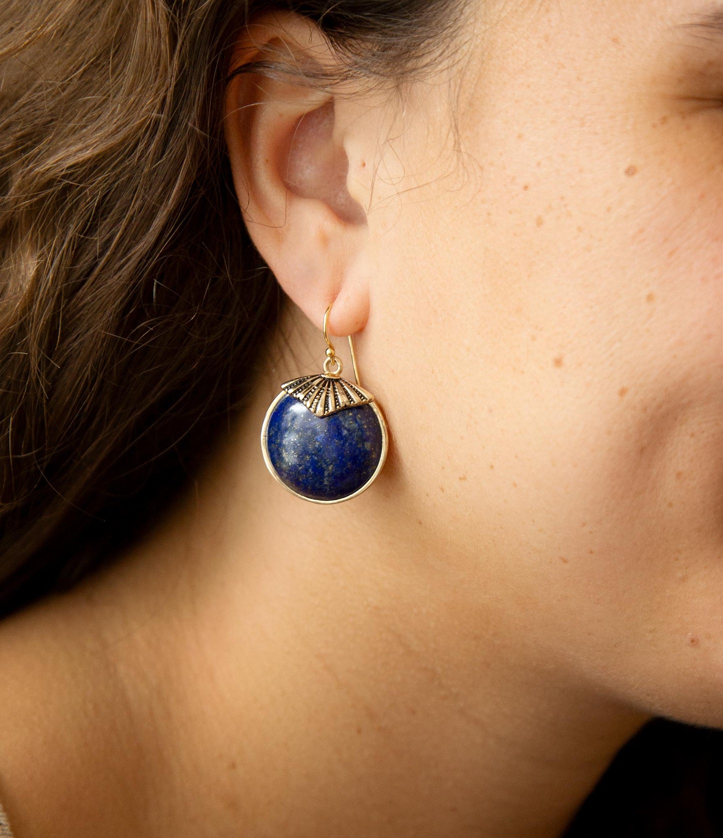 Barse Blue Lapis Circle Golden Drop Earings