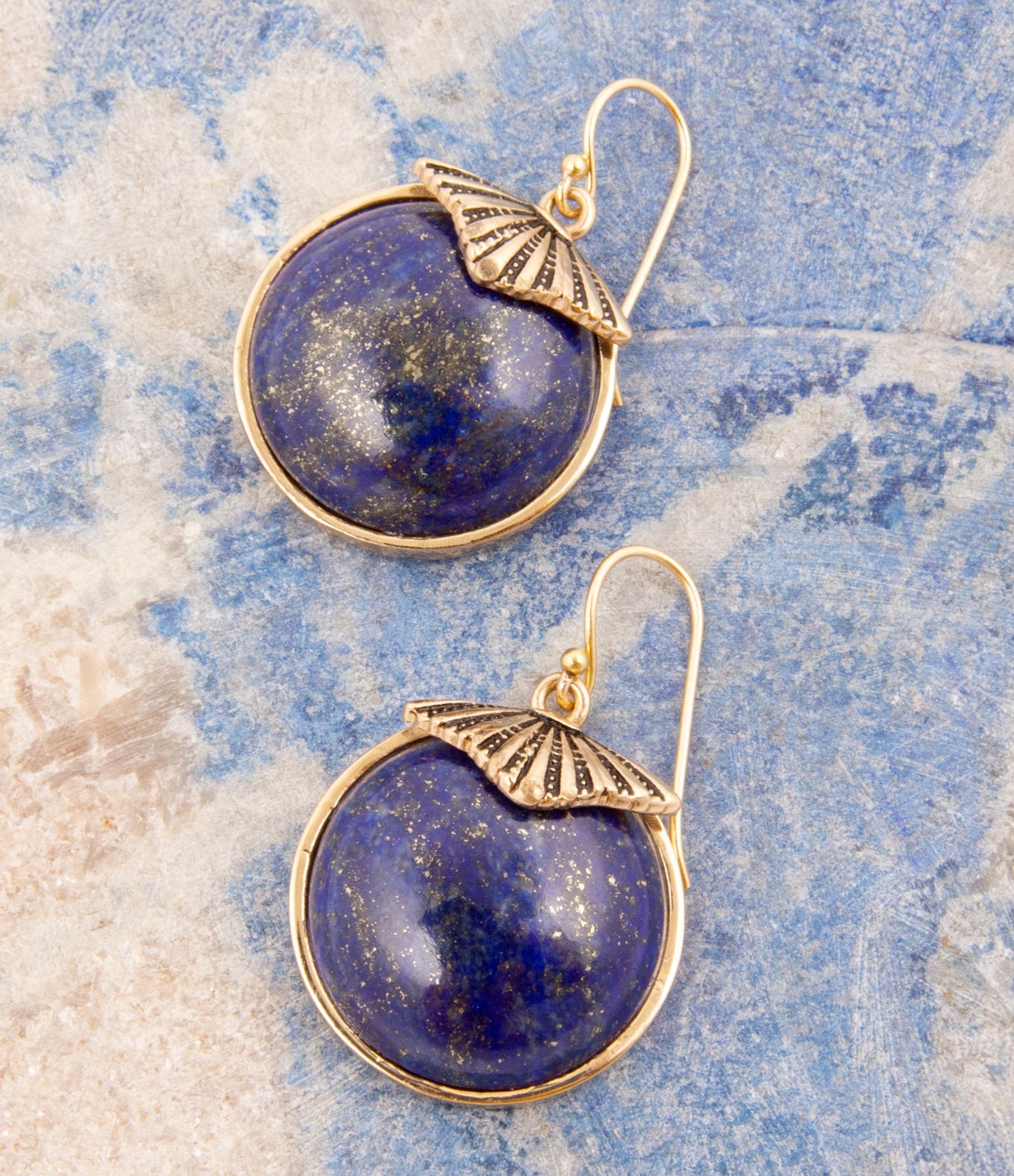 Barse Blue Lapis Circle Golden Drop Earings