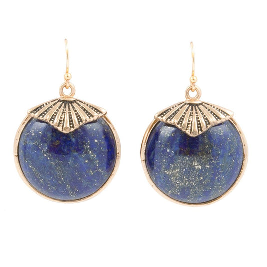 Barse Blue Lapis Circle Golden Drop Earings