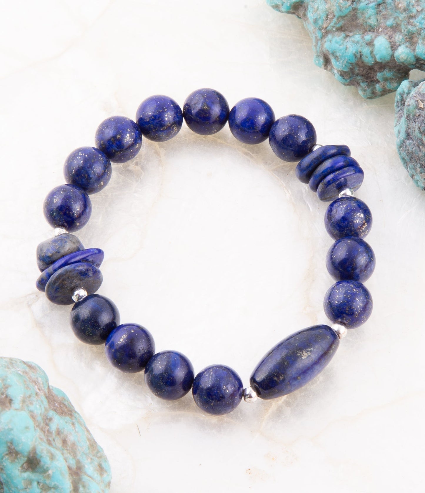 Barse Blue Lapis Beaded Stretch Bracelet