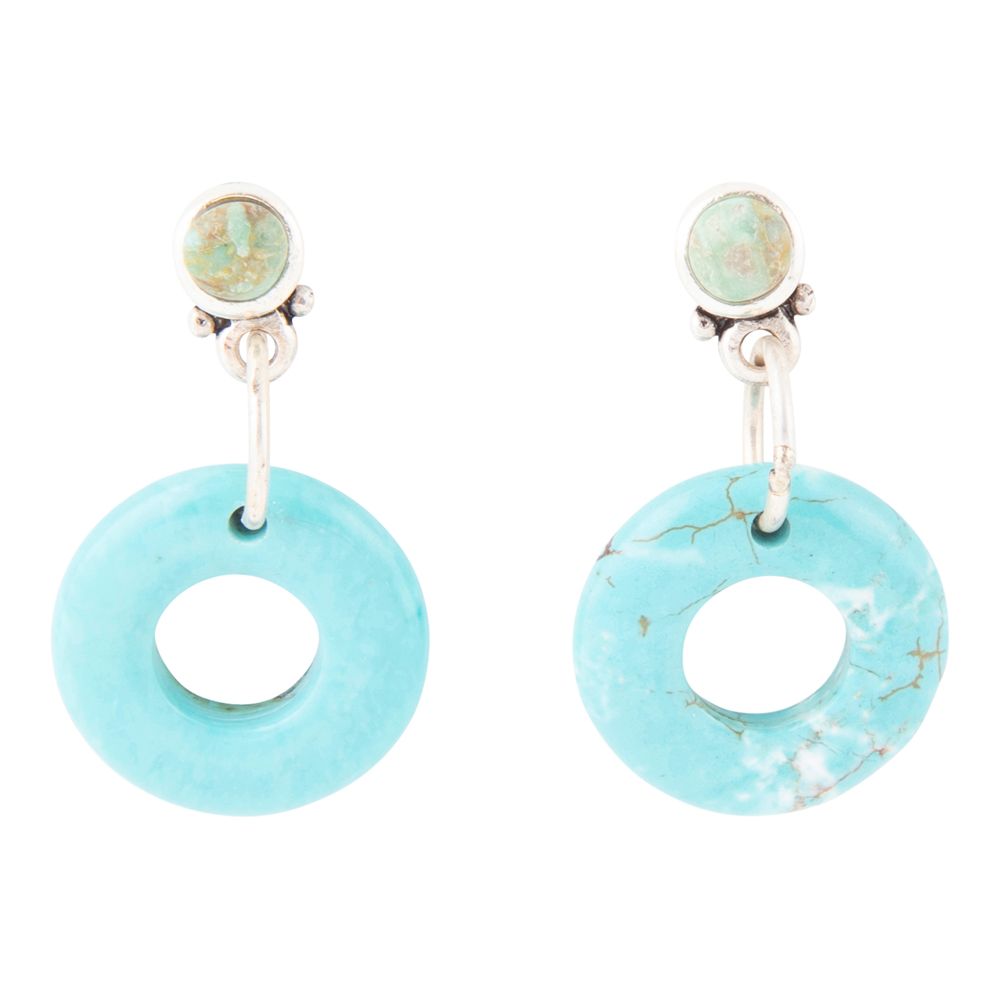 Barse Blue Magnesite Donut Sterling Silver Drop Earrings