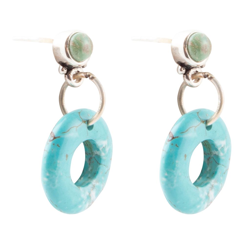 Barse Blue Magnesite Donut Sterling Silver Drop Earrings