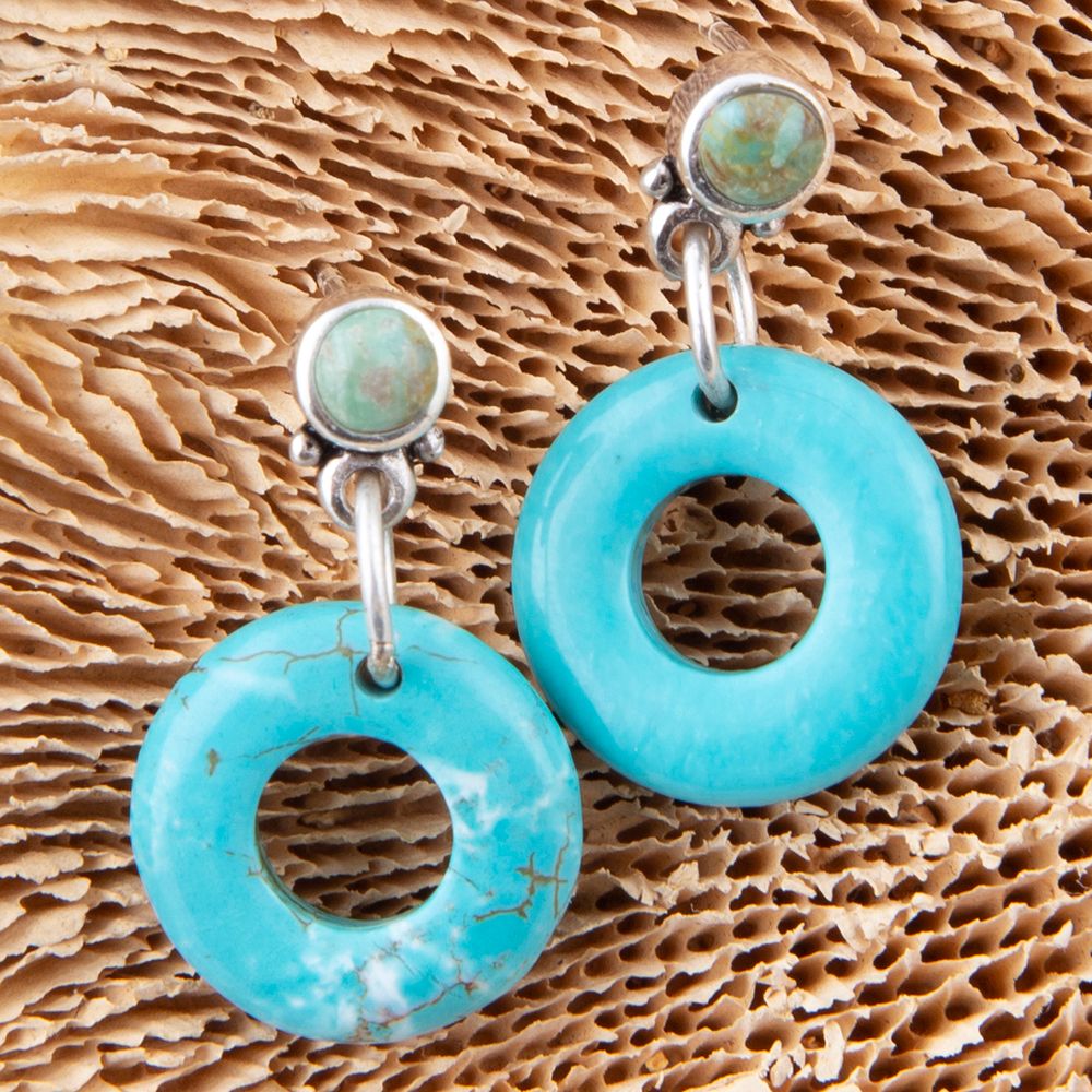 Barse Blue Magnesite Donut Sterling Silver Drop Earrings