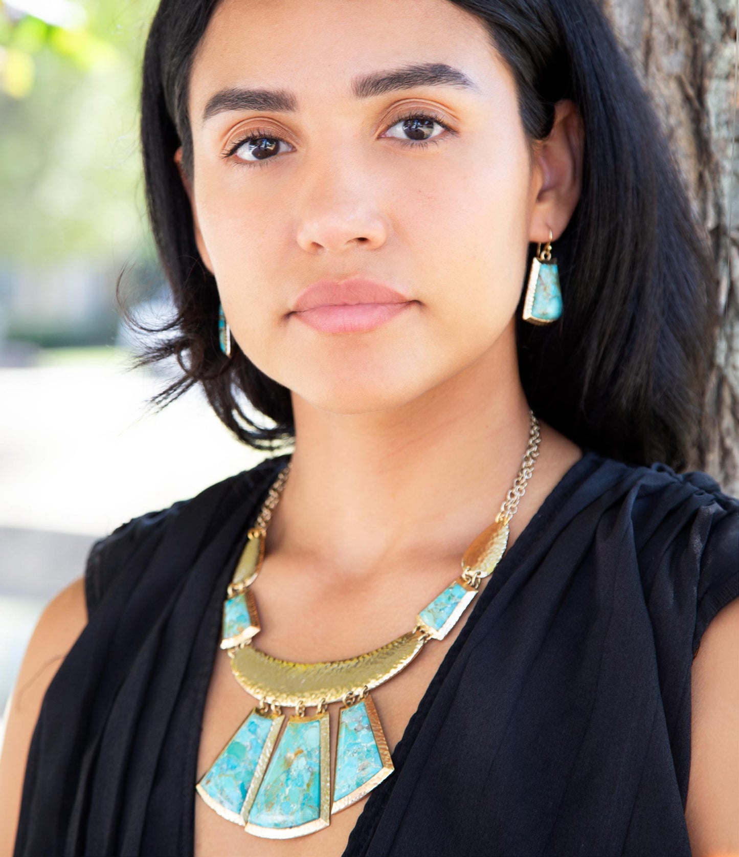 Blue Turquoise Jeweled Statement Golden Necklace