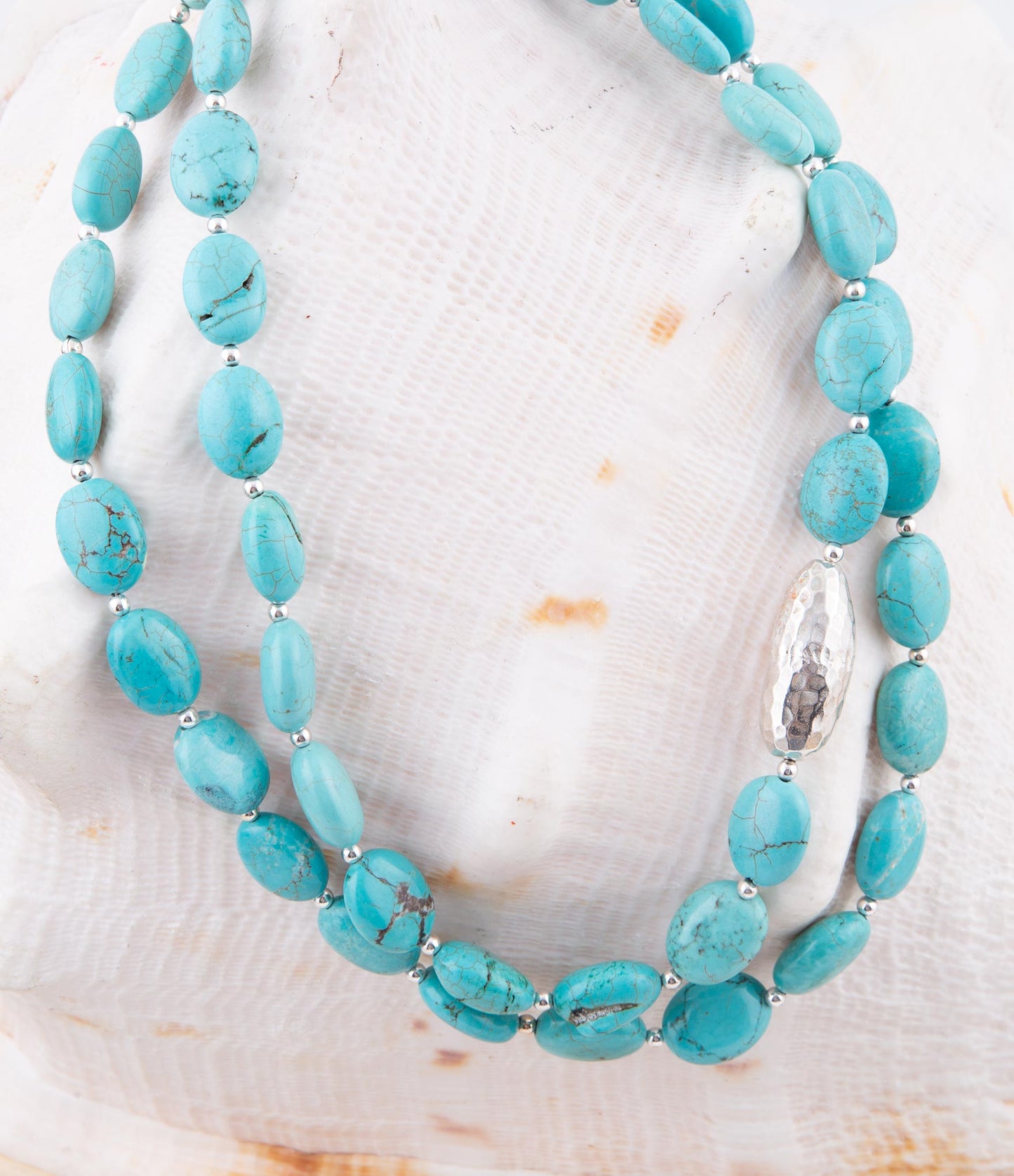 Barse Blue Turquoise Magnesite Sterling Silver Strand Necklace