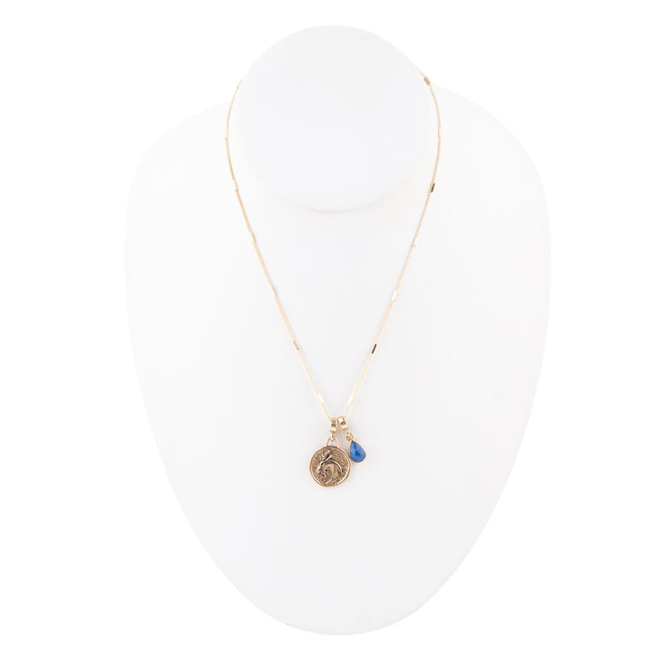 Barse Capricorn - Zodiac Blue Lapis Golden Charm Necklace
