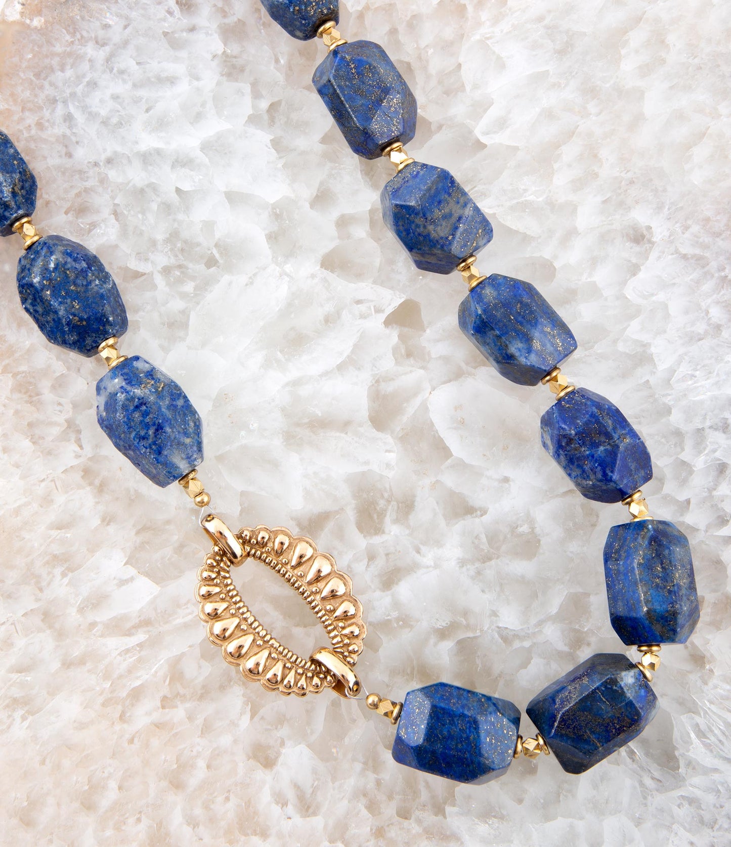 Barse Chunky Blue Lapis Station Golden Necklace