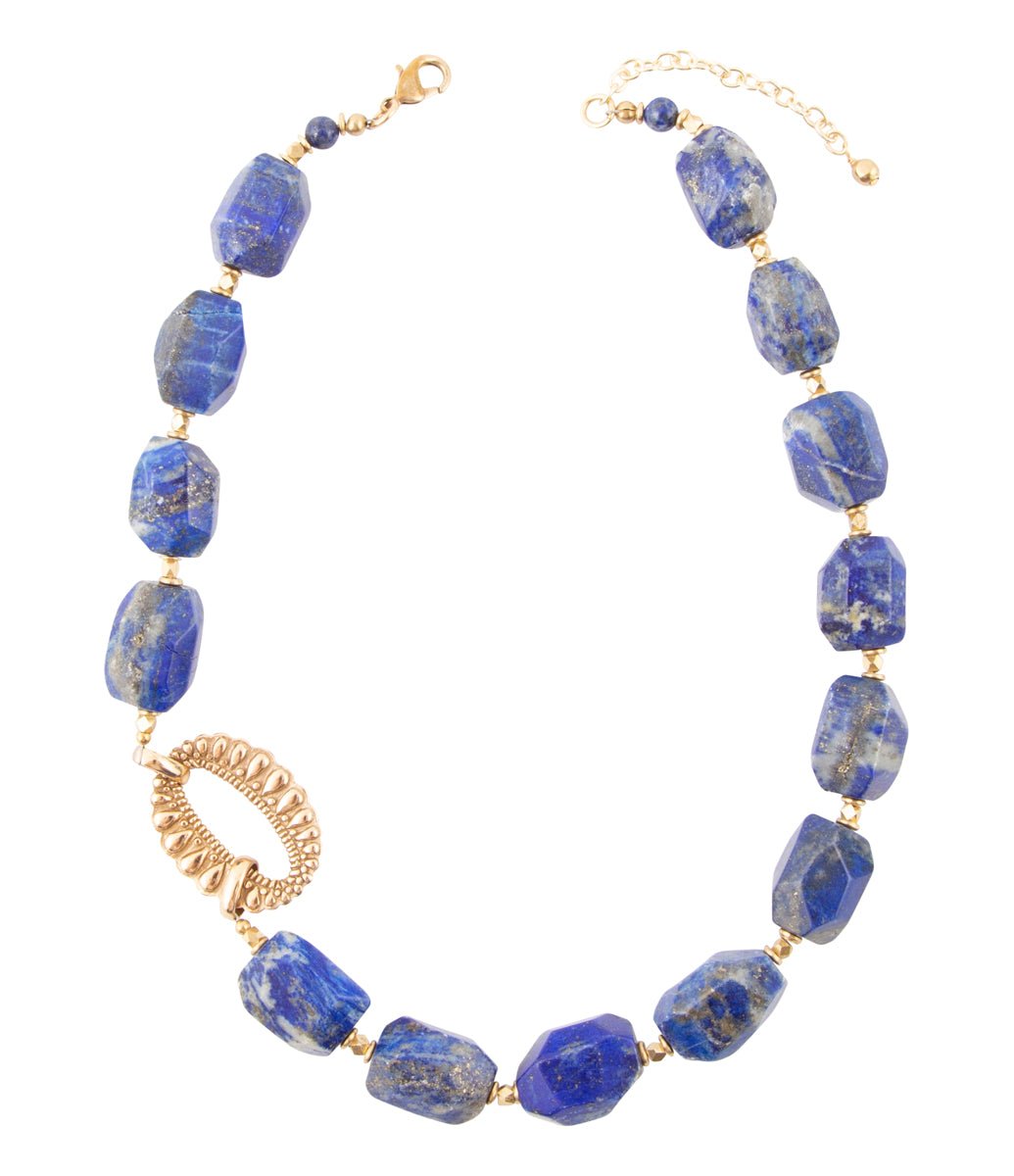 Barse Chunky Blue Lapis Station Golden Necklace